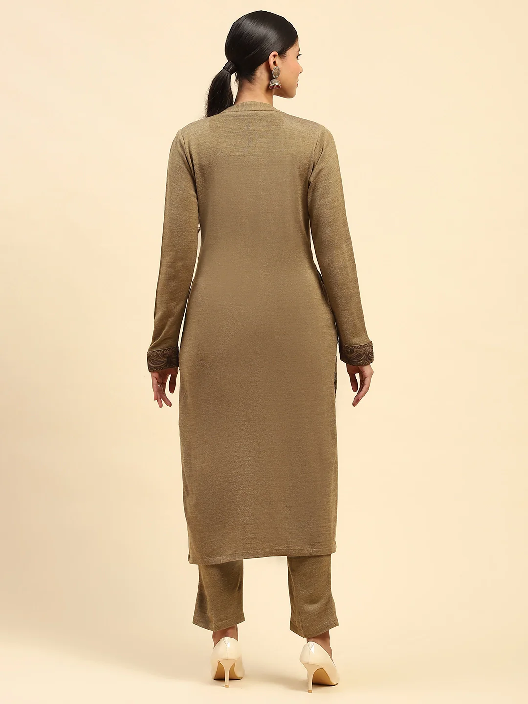 Beige Woolen Embroidered Kurta - Image 11