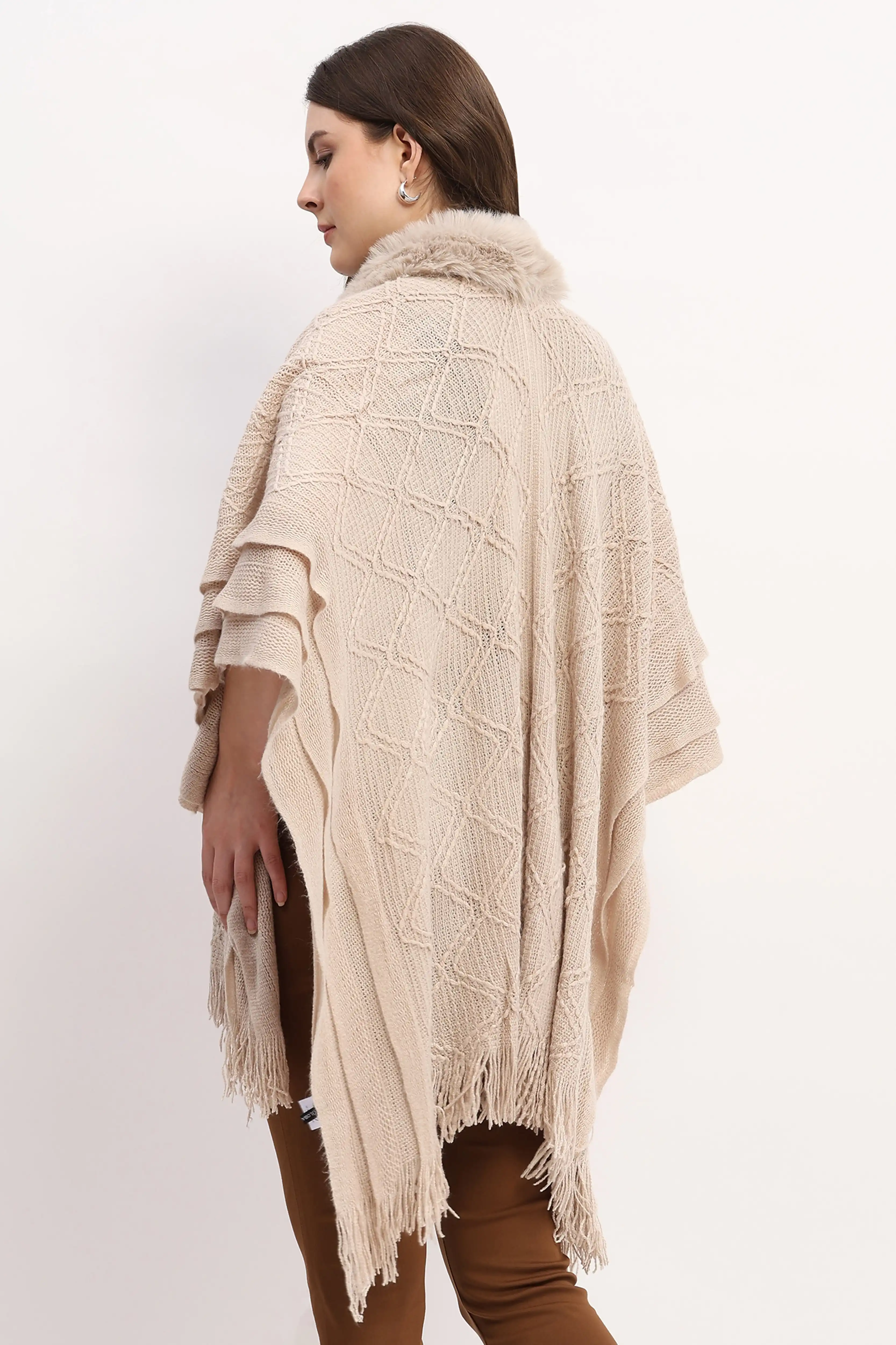 Beige Woven Winter Cape - Image 5