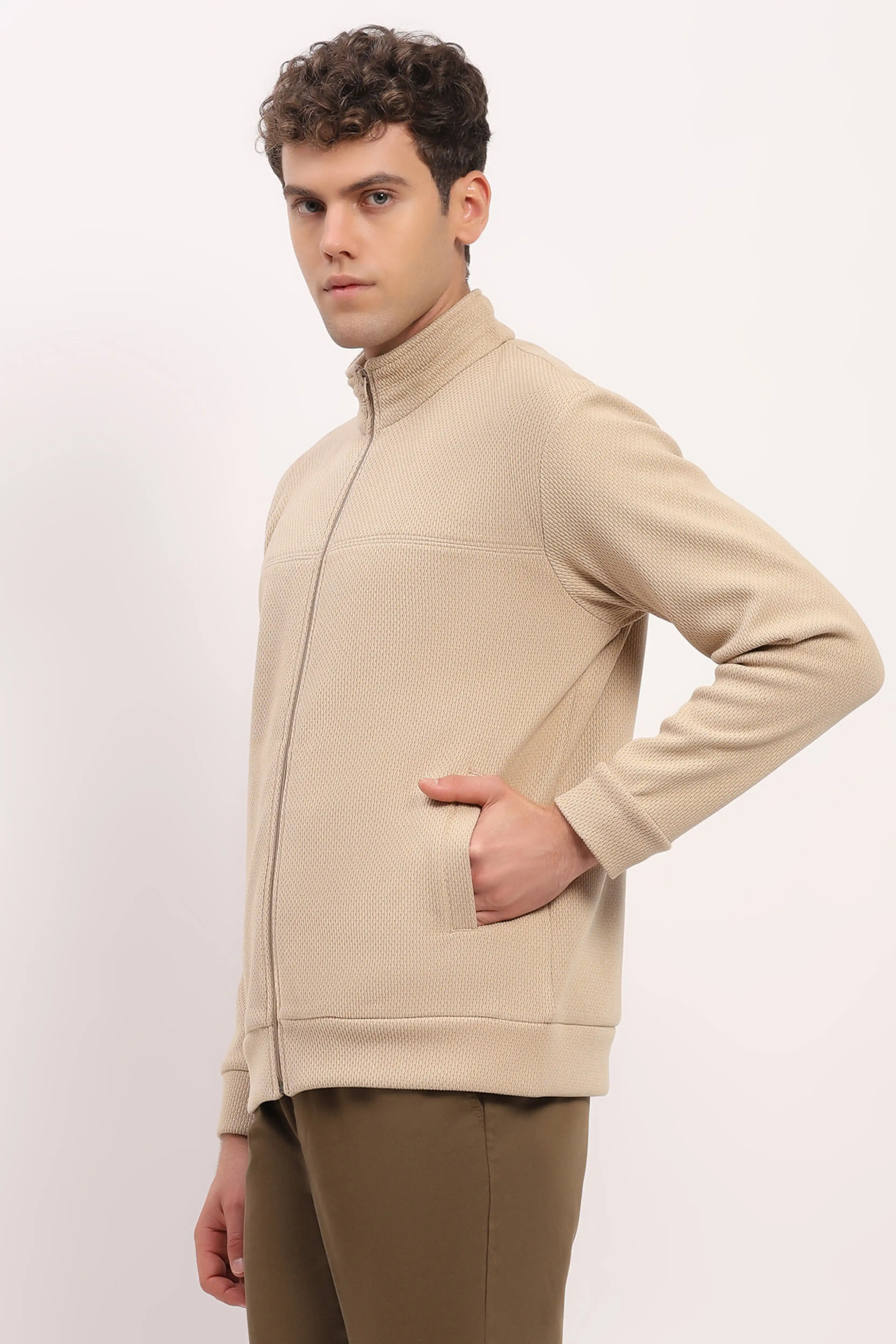 Beige Zipper Winter Jacket - Image 2