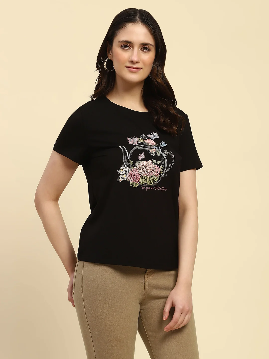 Black 3D Embroidered Modal Top - Image 10
