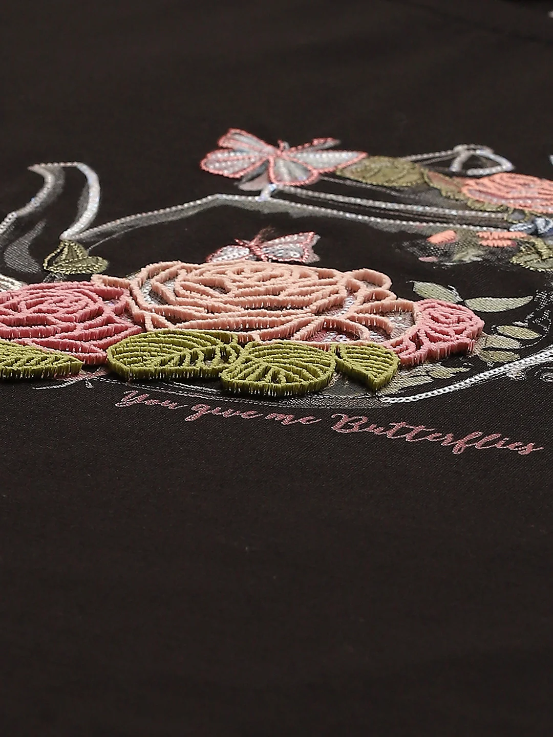 Black 3D Embroidered Modal Top - Image 13
