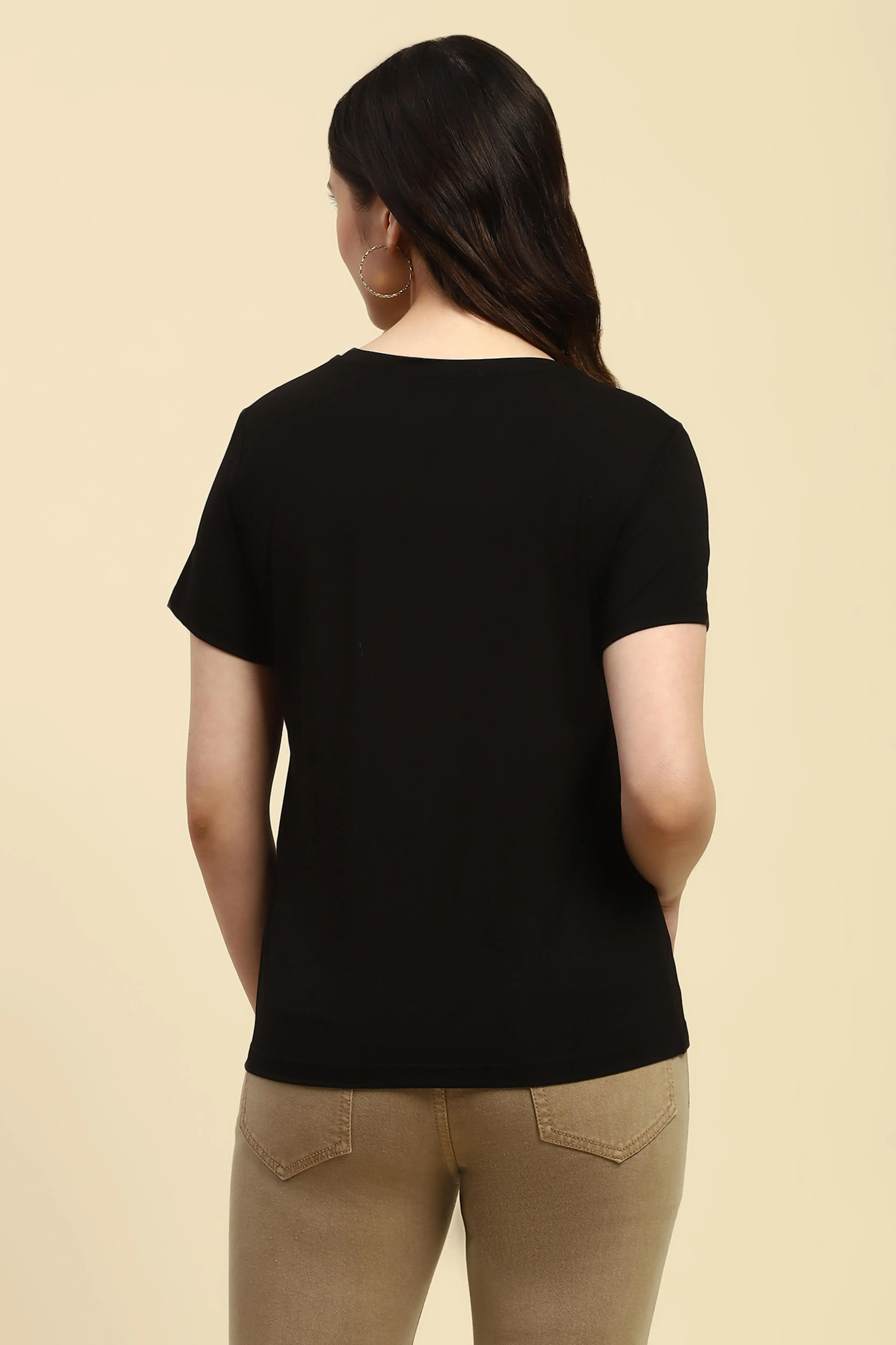 Black 3D Embroidered Modal Top - Image 4
