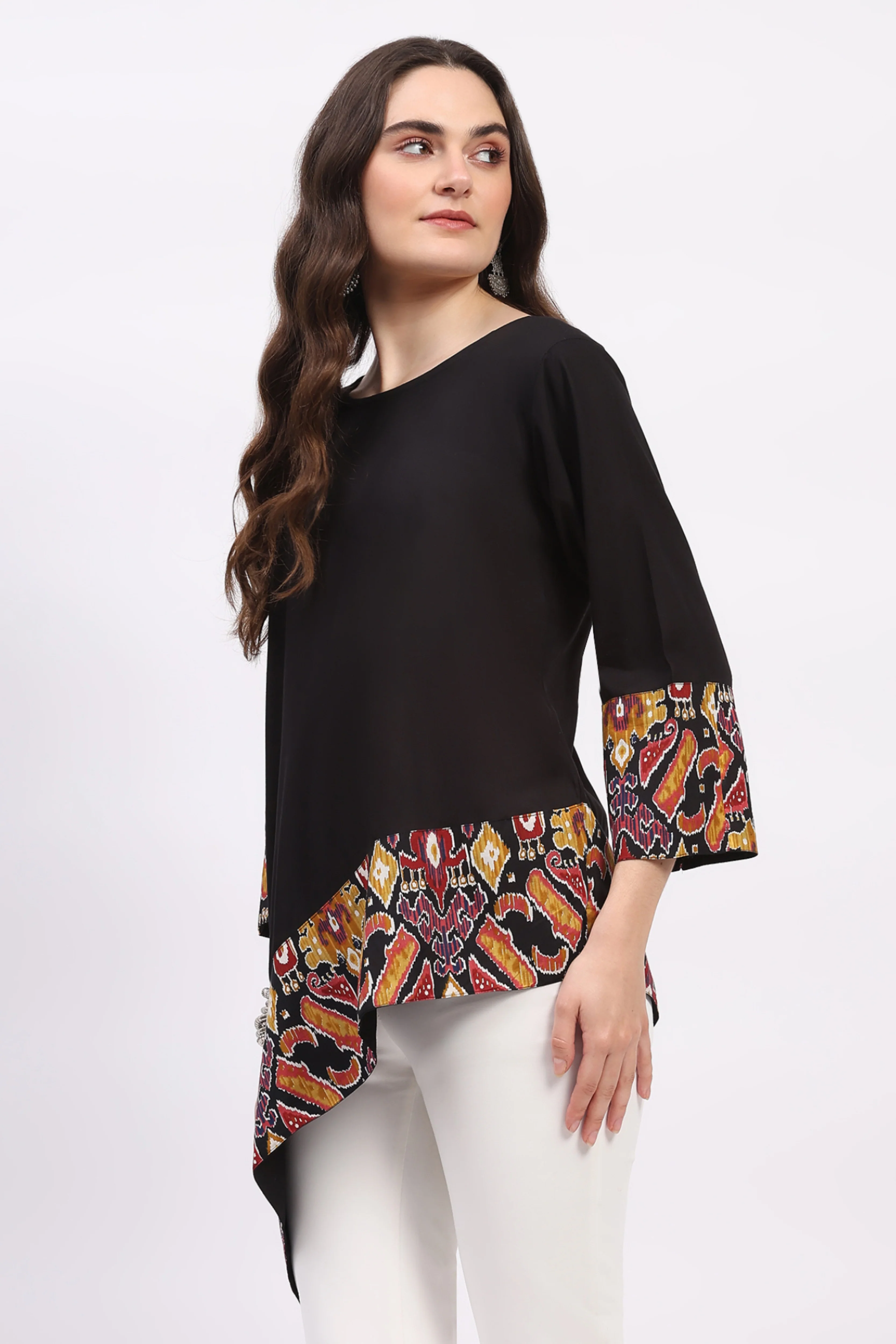 Black Abstract Print Asymmetric Tunic - Image 3