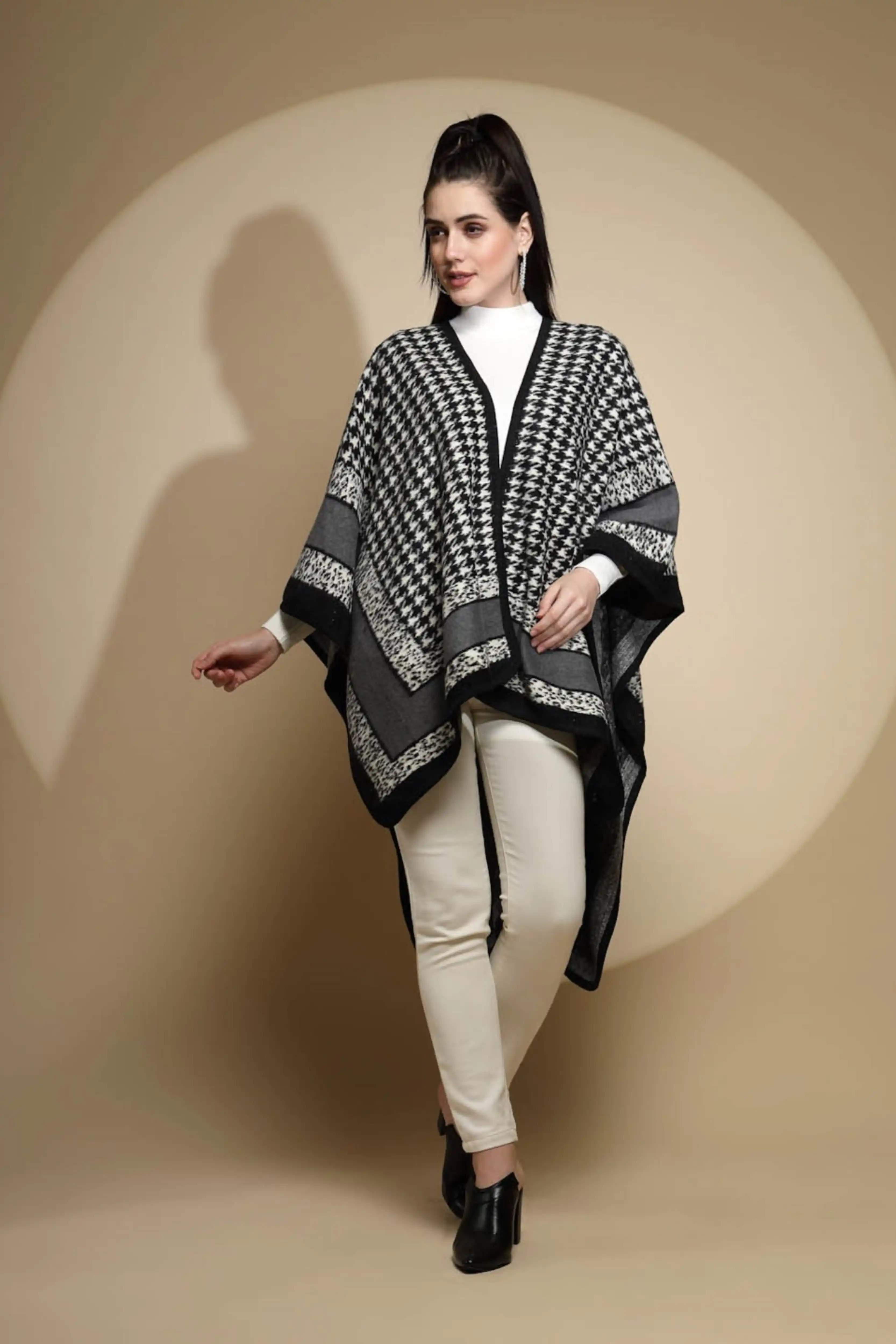 Black Check Print Acrylic Cape
