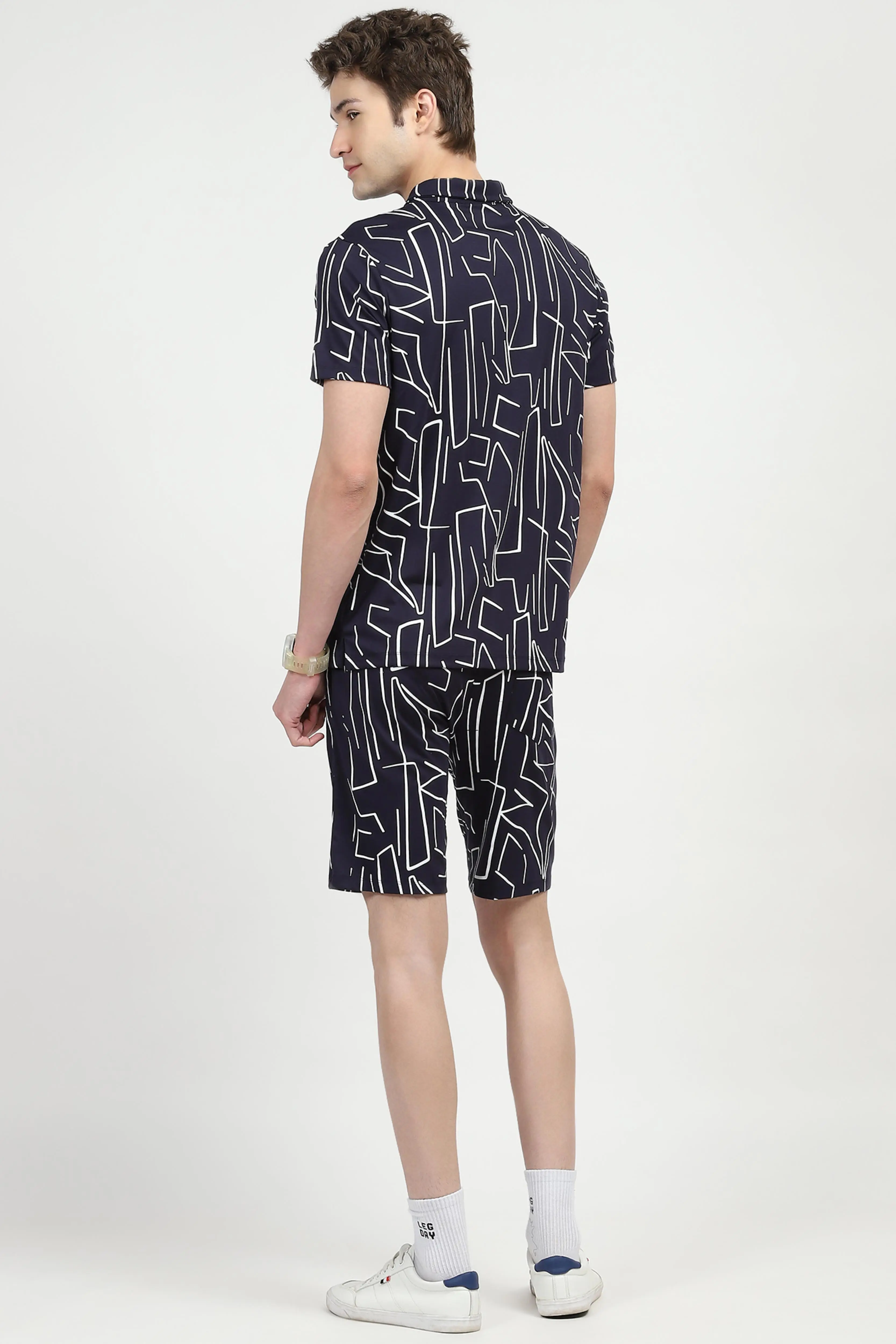Navy Abstract Print Viscose Set - Image 4