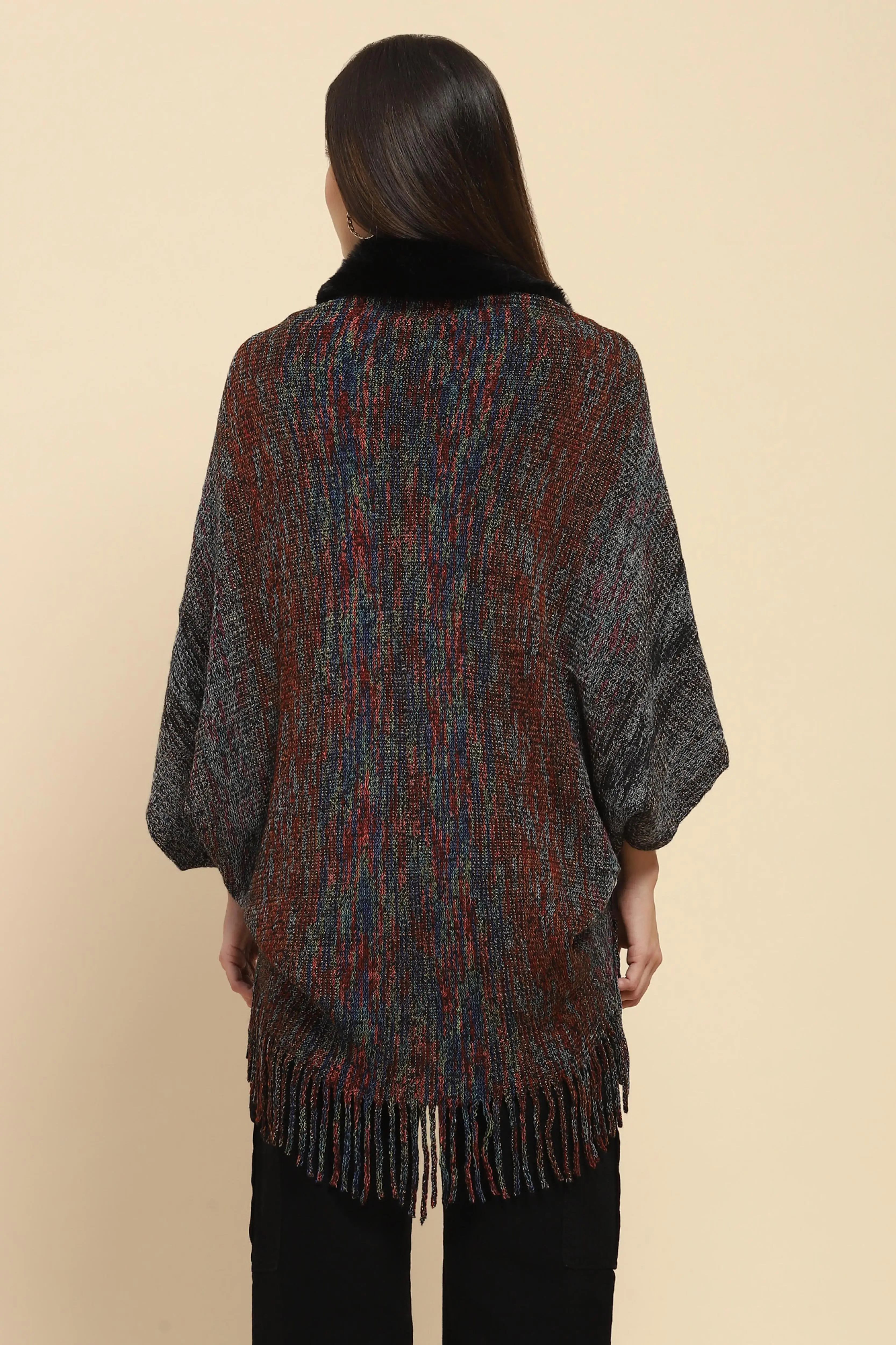 Black Mélange Acrylic Knitted Cape - Image 4