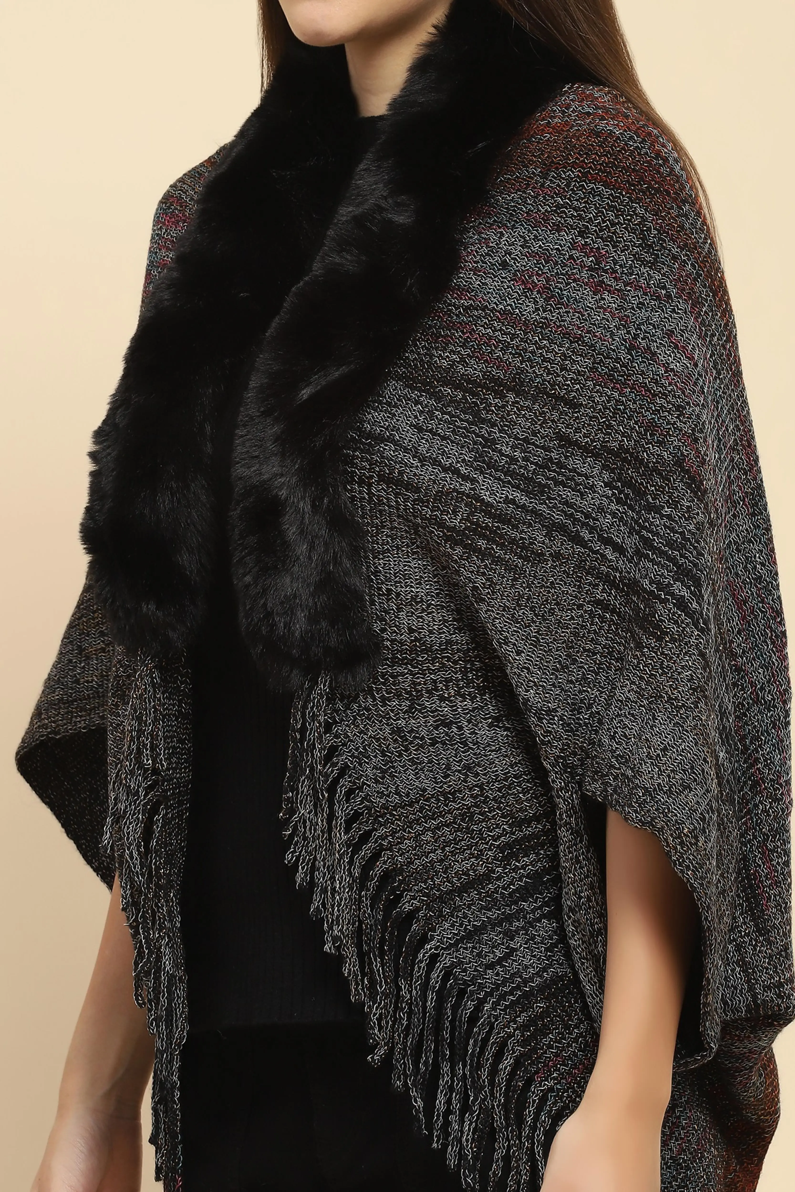Black Mélange Acrylic Knitted Cape - Image 5
