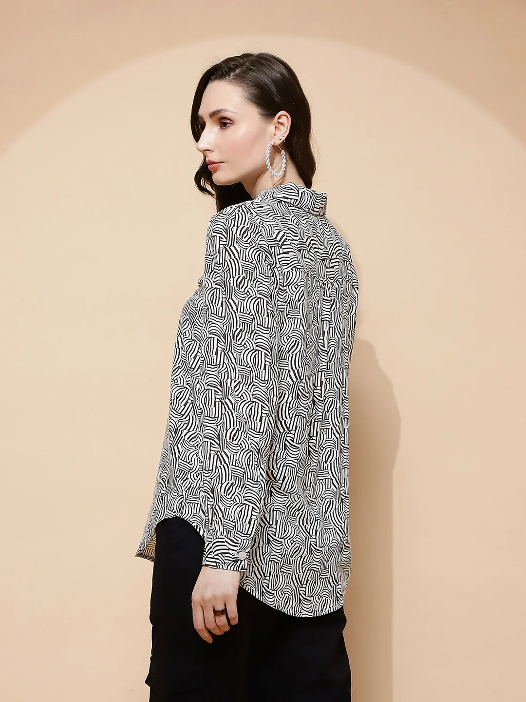 Monochrome Abstract Print Rayon Shirt - Image 13