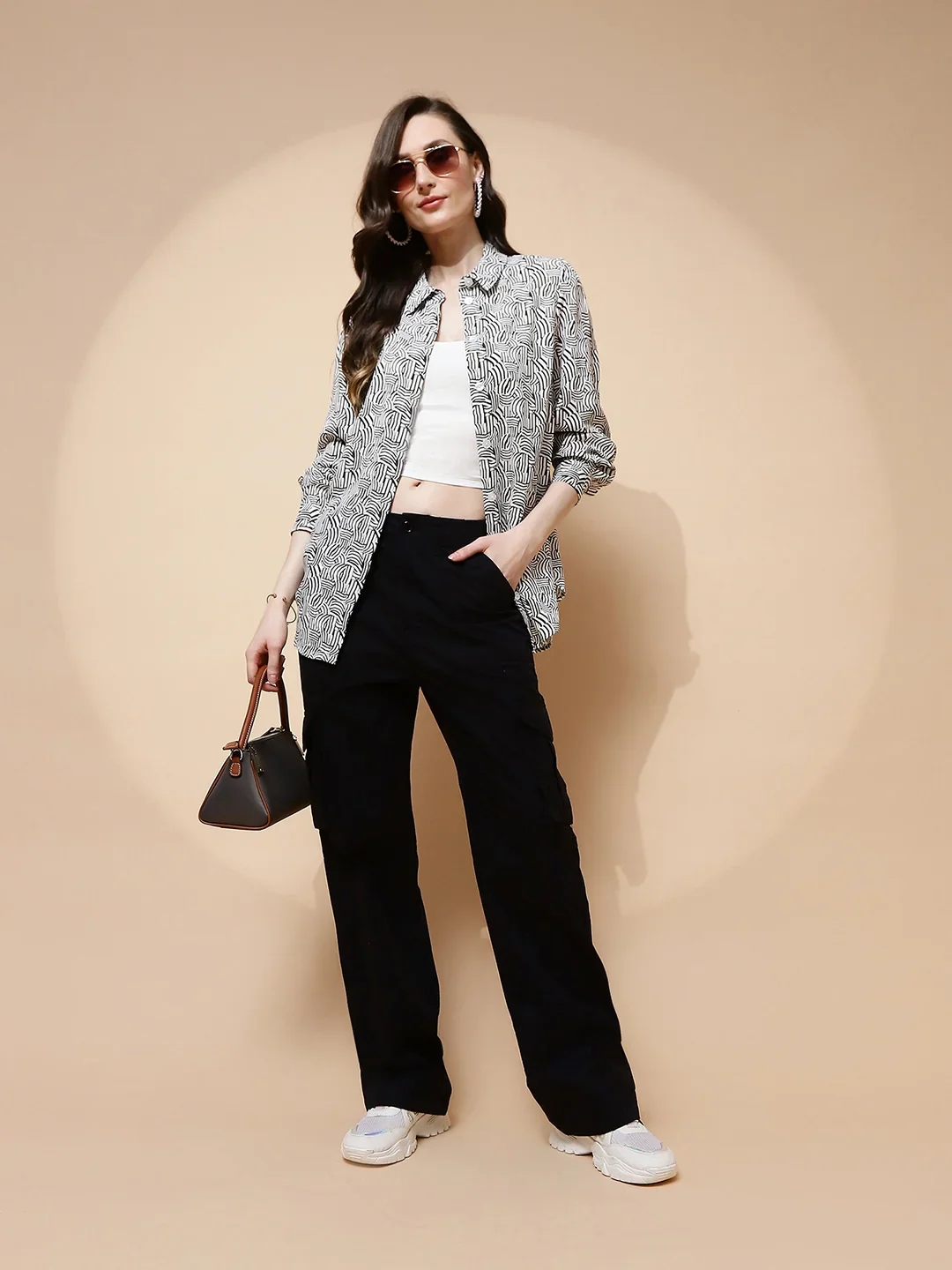 Monochrome Abstract Print Rayon Shirt - Image 14