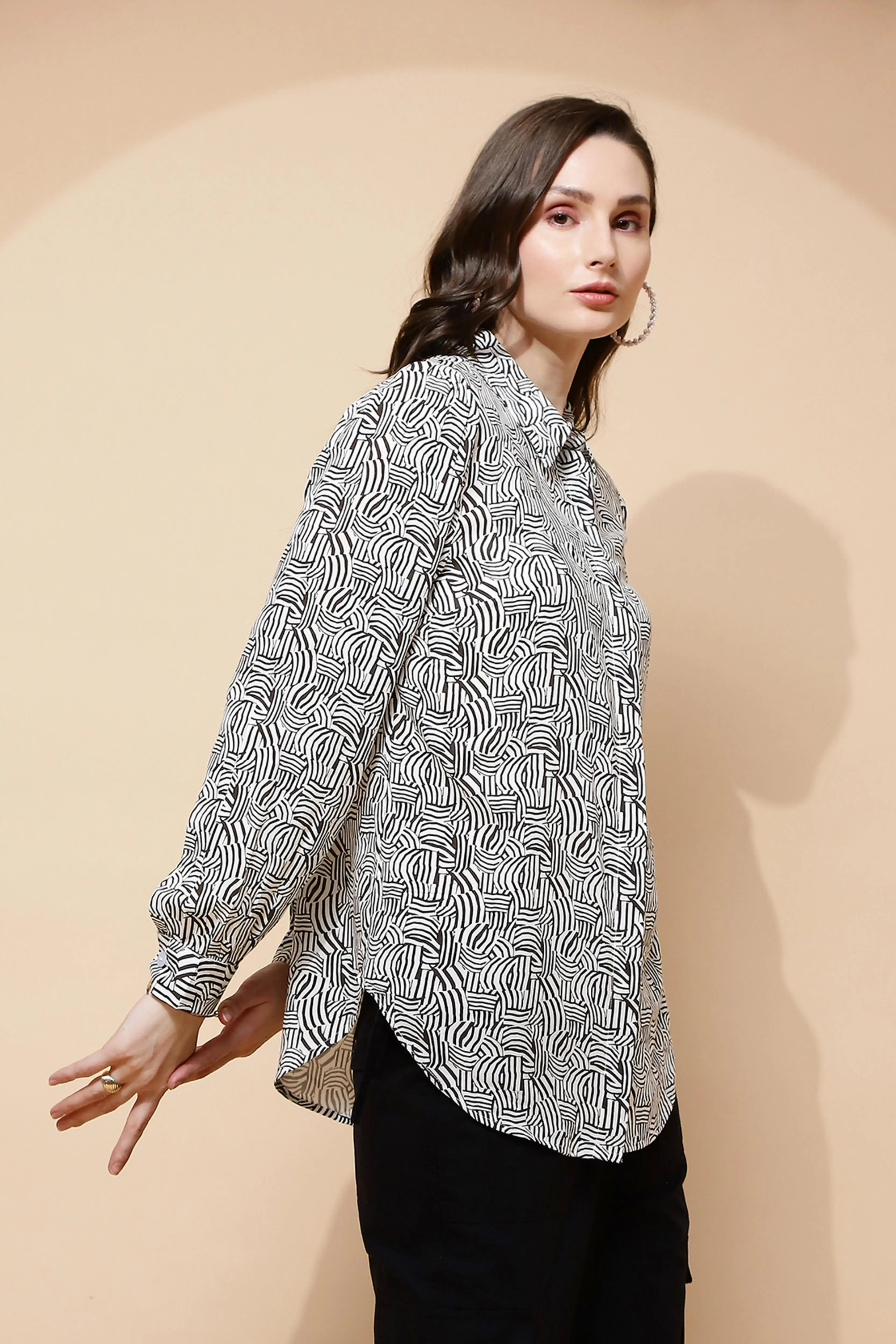 Monochrome Abstract Print Rayon Shirt - Image 3