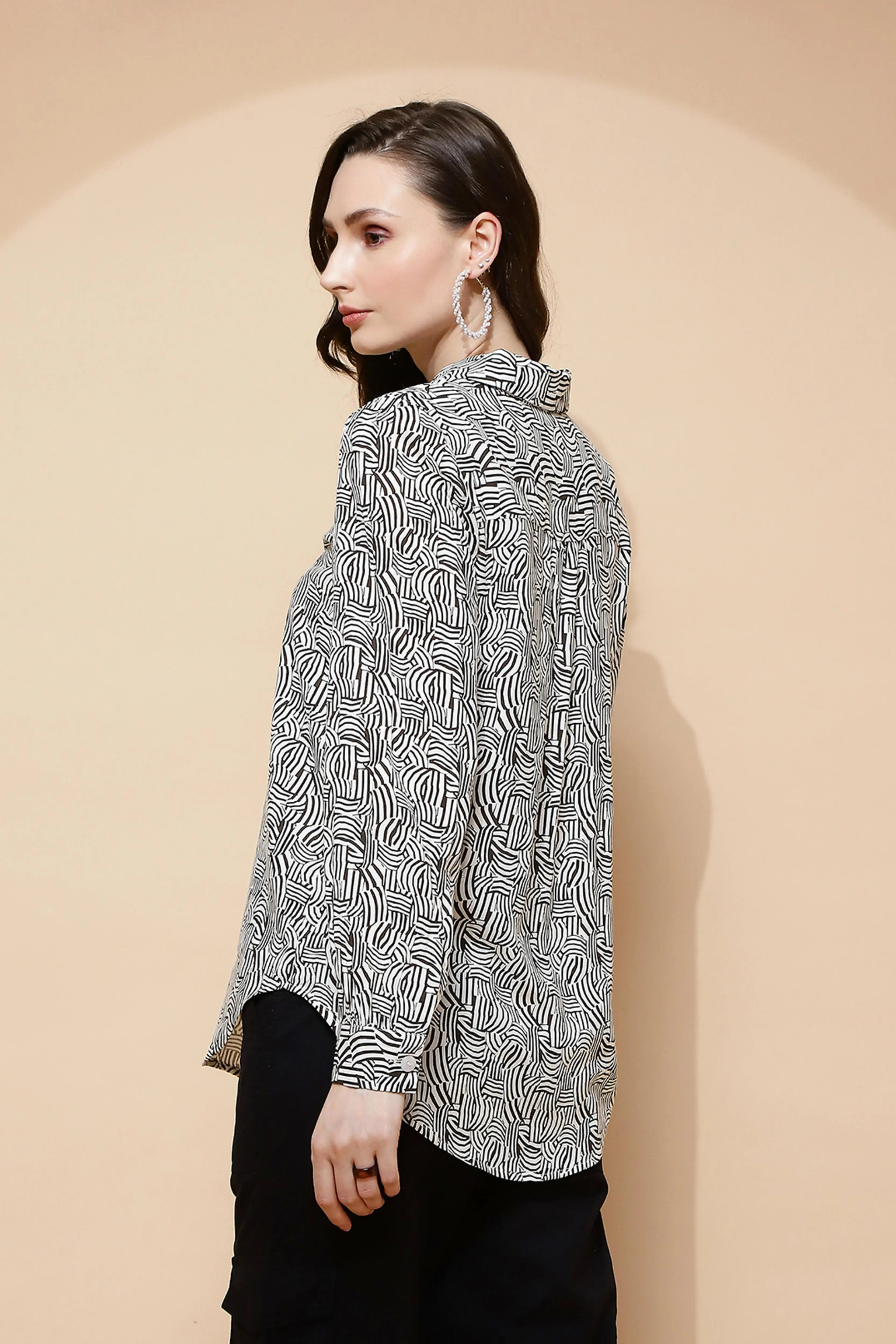 Monochrome Abstract Print Rayon Shirt - Image 4