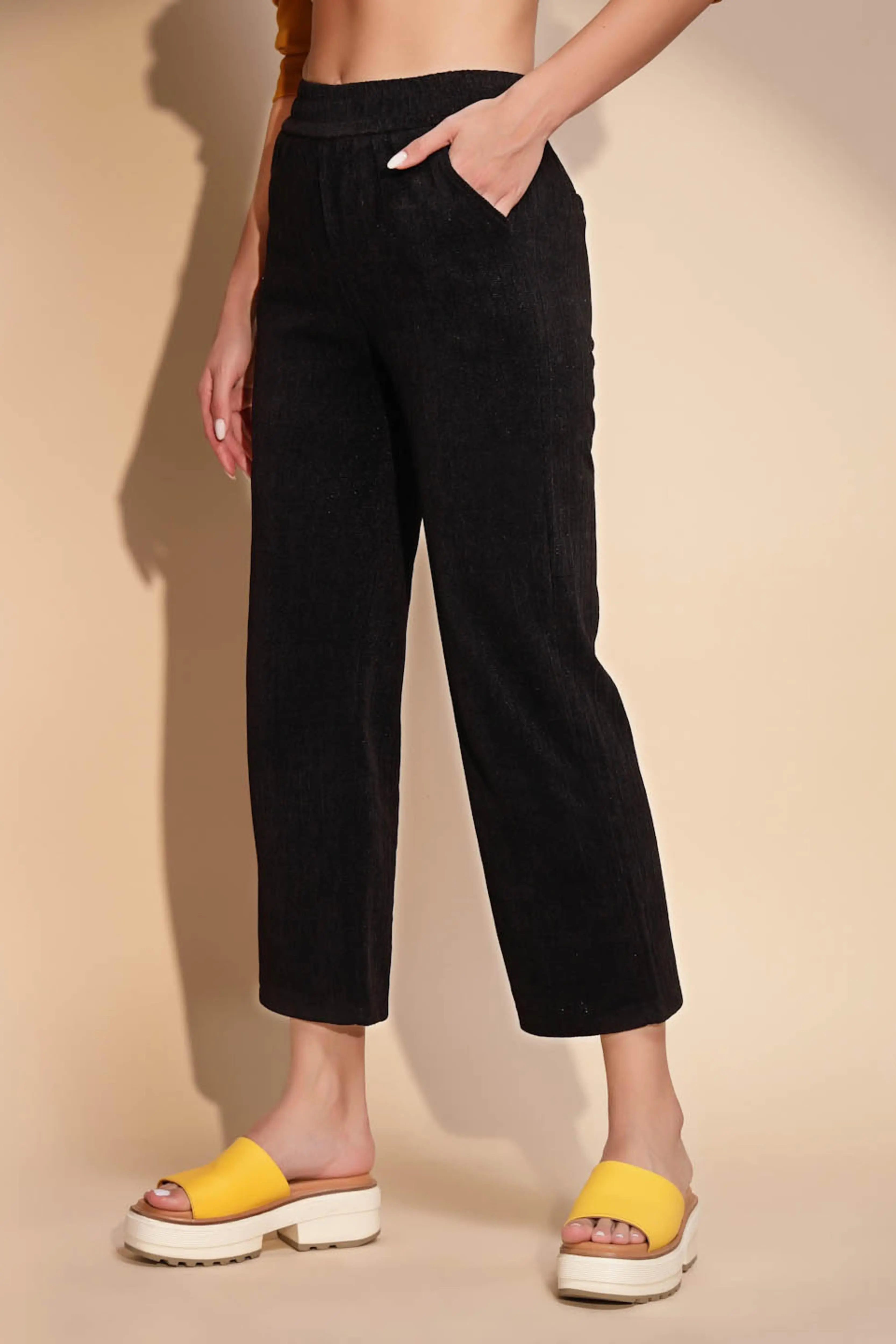 Black Cotton Blend Relaxed fit Lower - Image 2