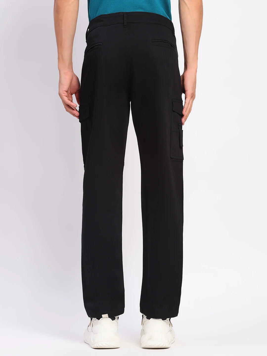 Black Cotton Blend Regular Fit Cargo - Image 12