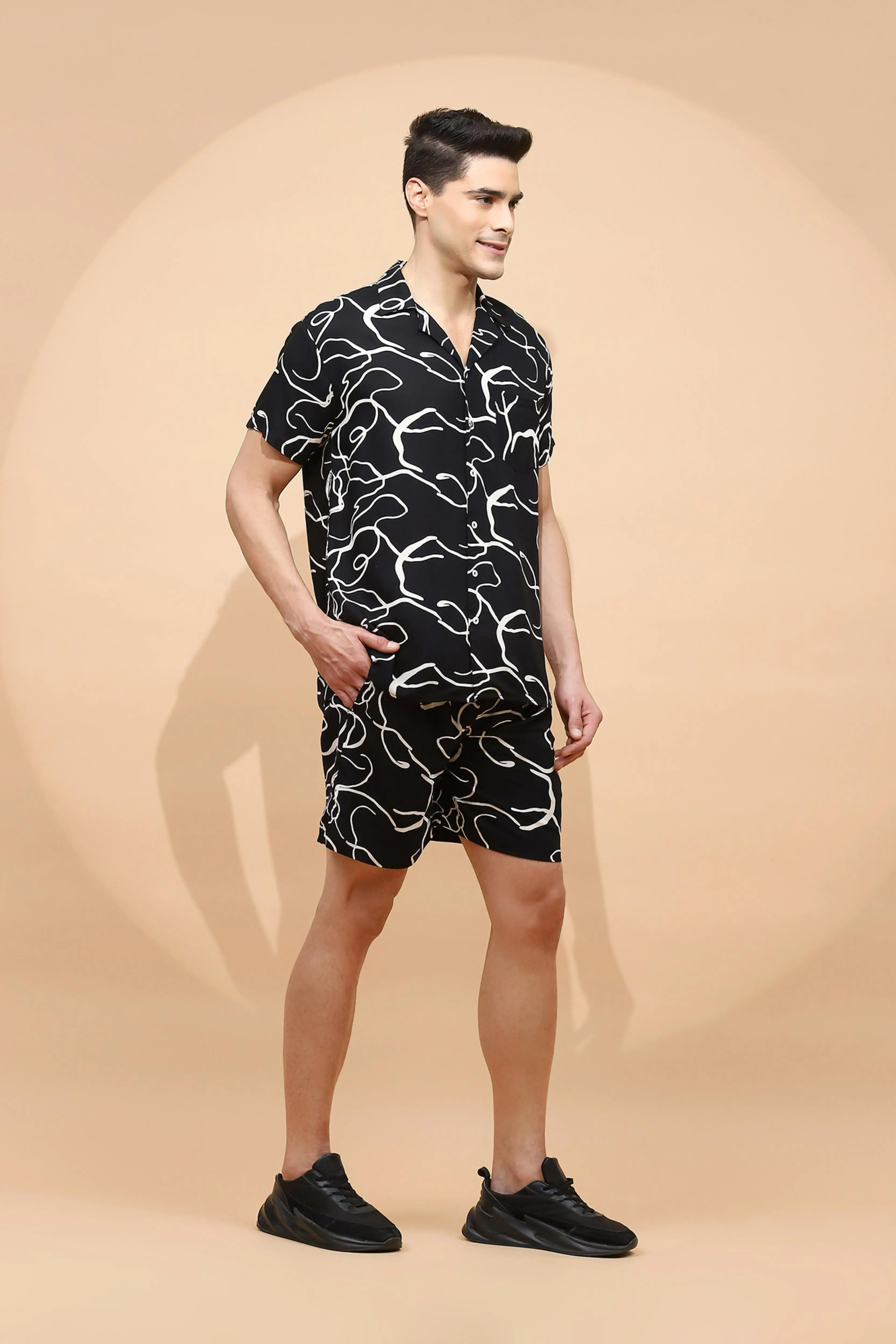Black Cotton Blend Shorts Set - Image 3