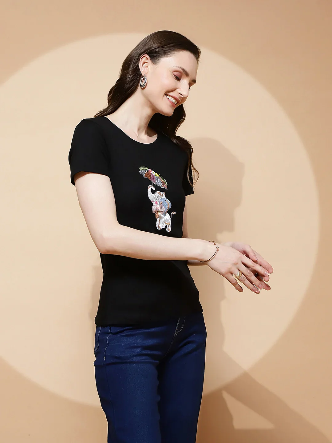 Black Cotton Blend Regular Fit Top - Image 11
