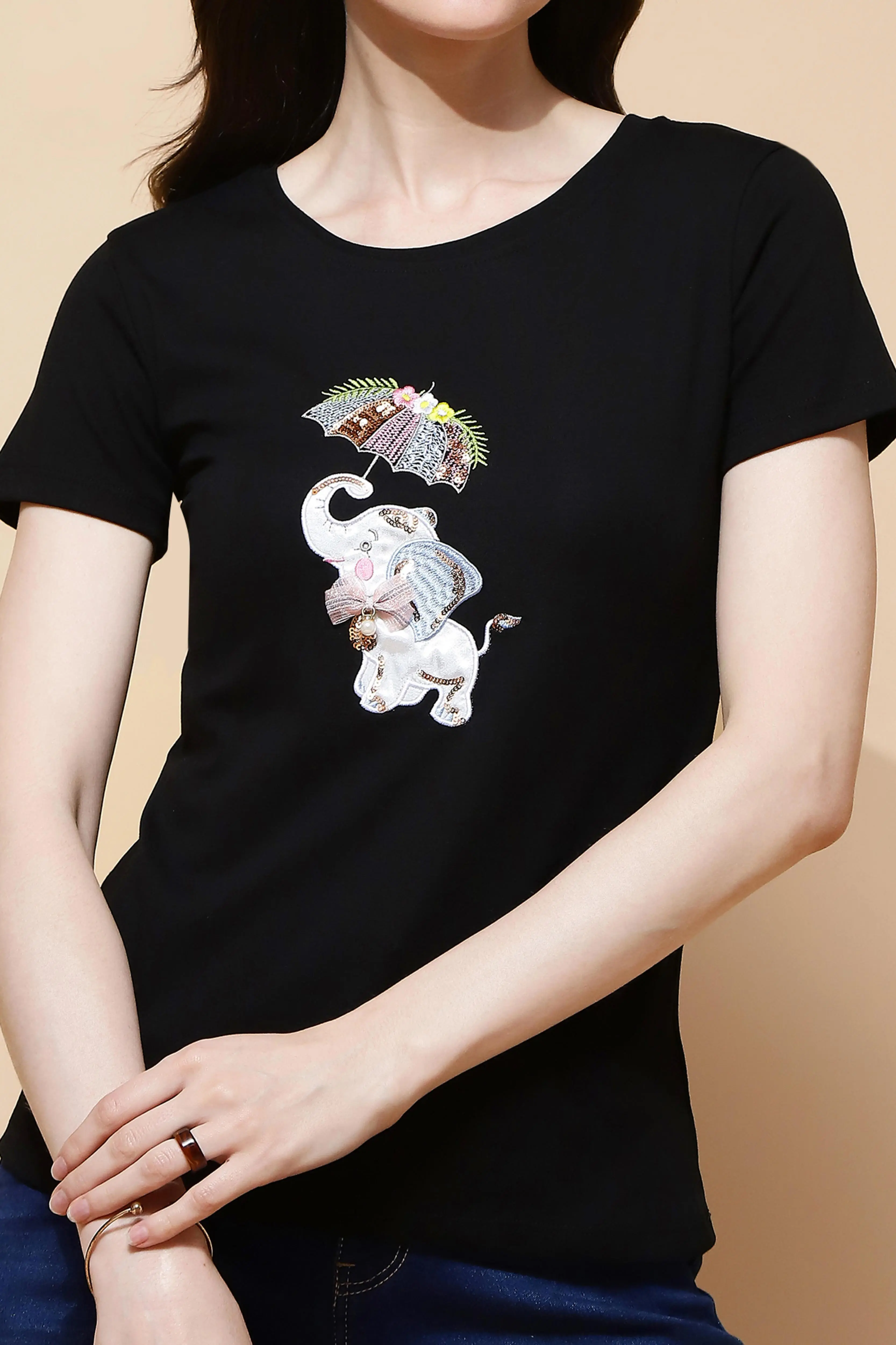 Black Cotton Blend Regular Fit Top - Image 5