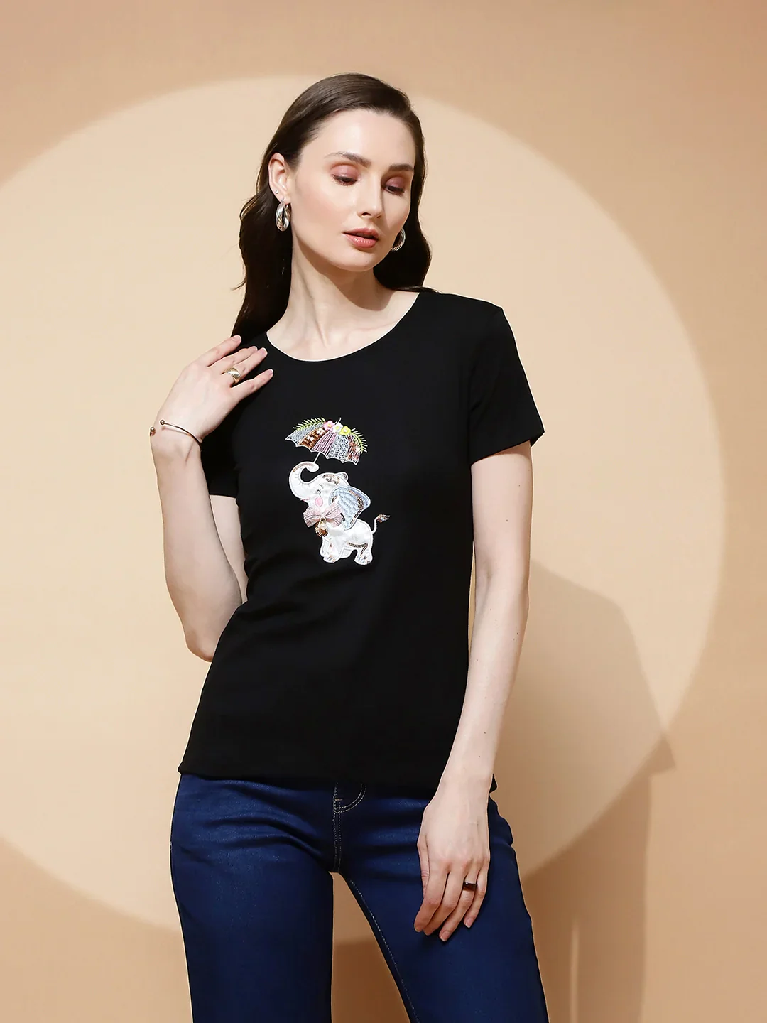 Black Cotton Blend Regular Fit Top - Image 9