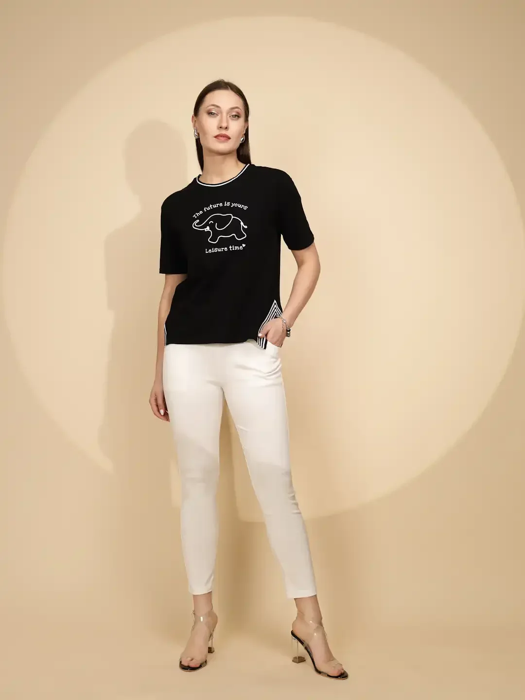 Black Cotton Blend Regular Fit Top For - Image 6
