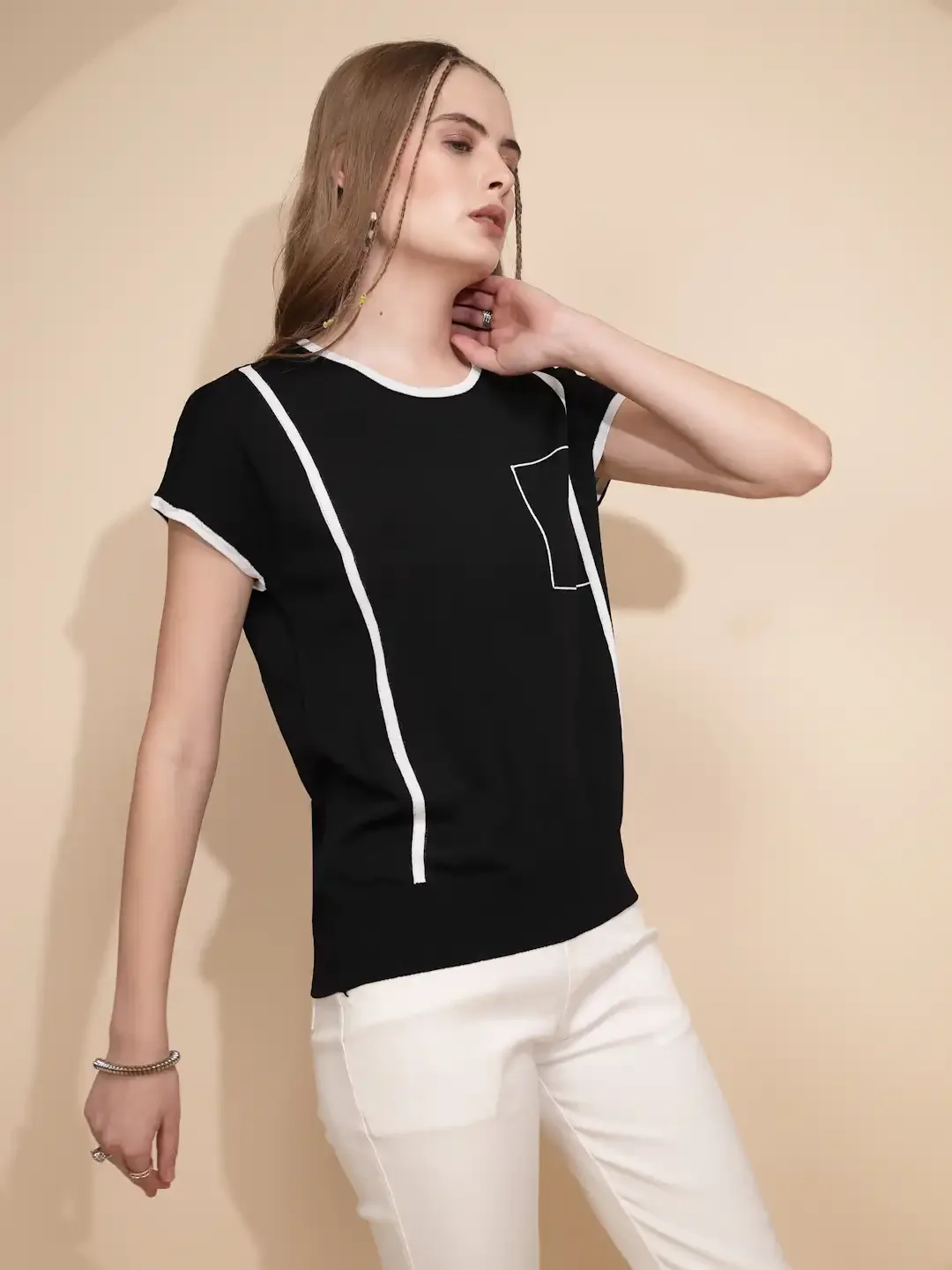 Black Regular Fit Viscose Blend Top - Image 11