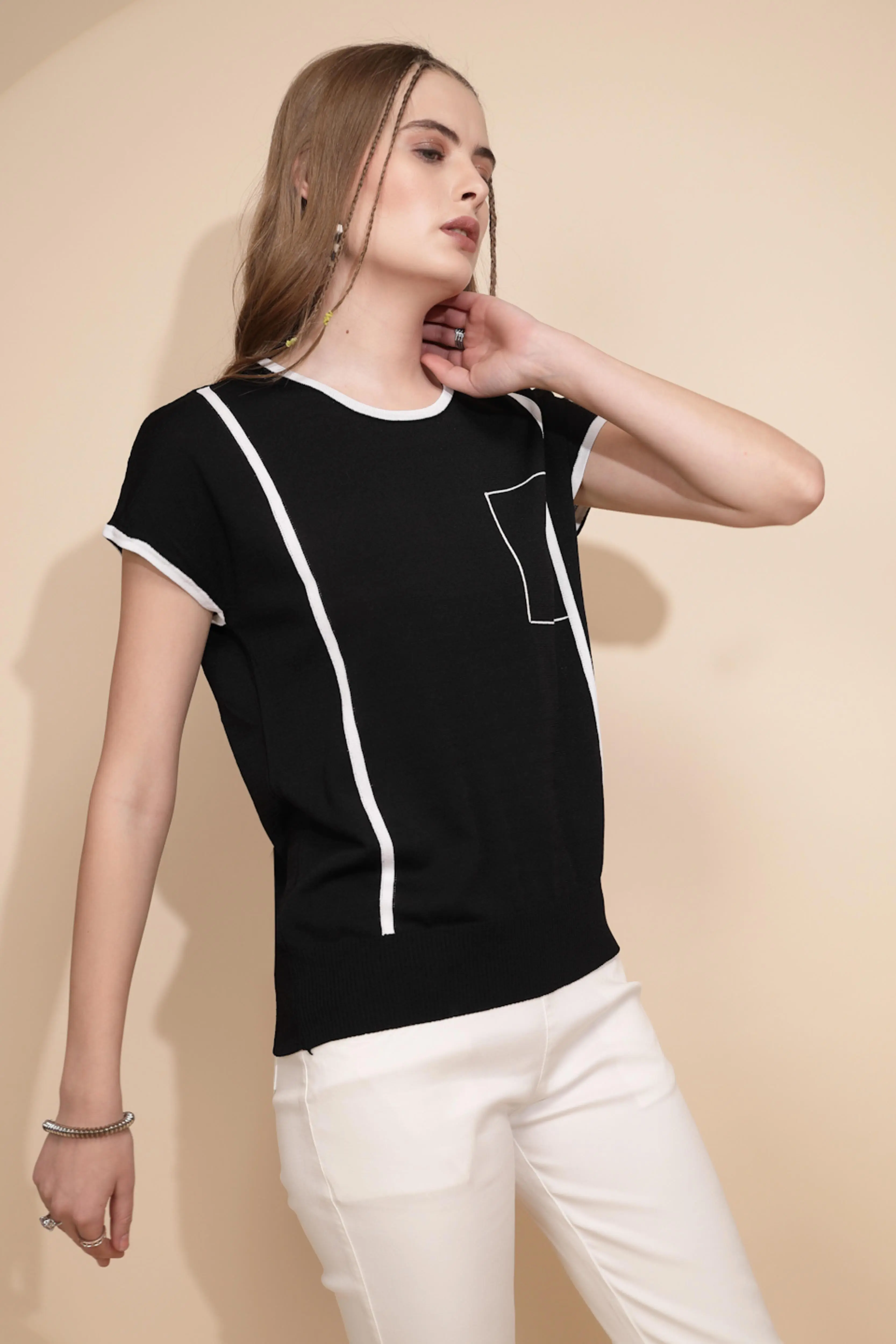 Black Regular Fit Viscose Blend Top - Image 3