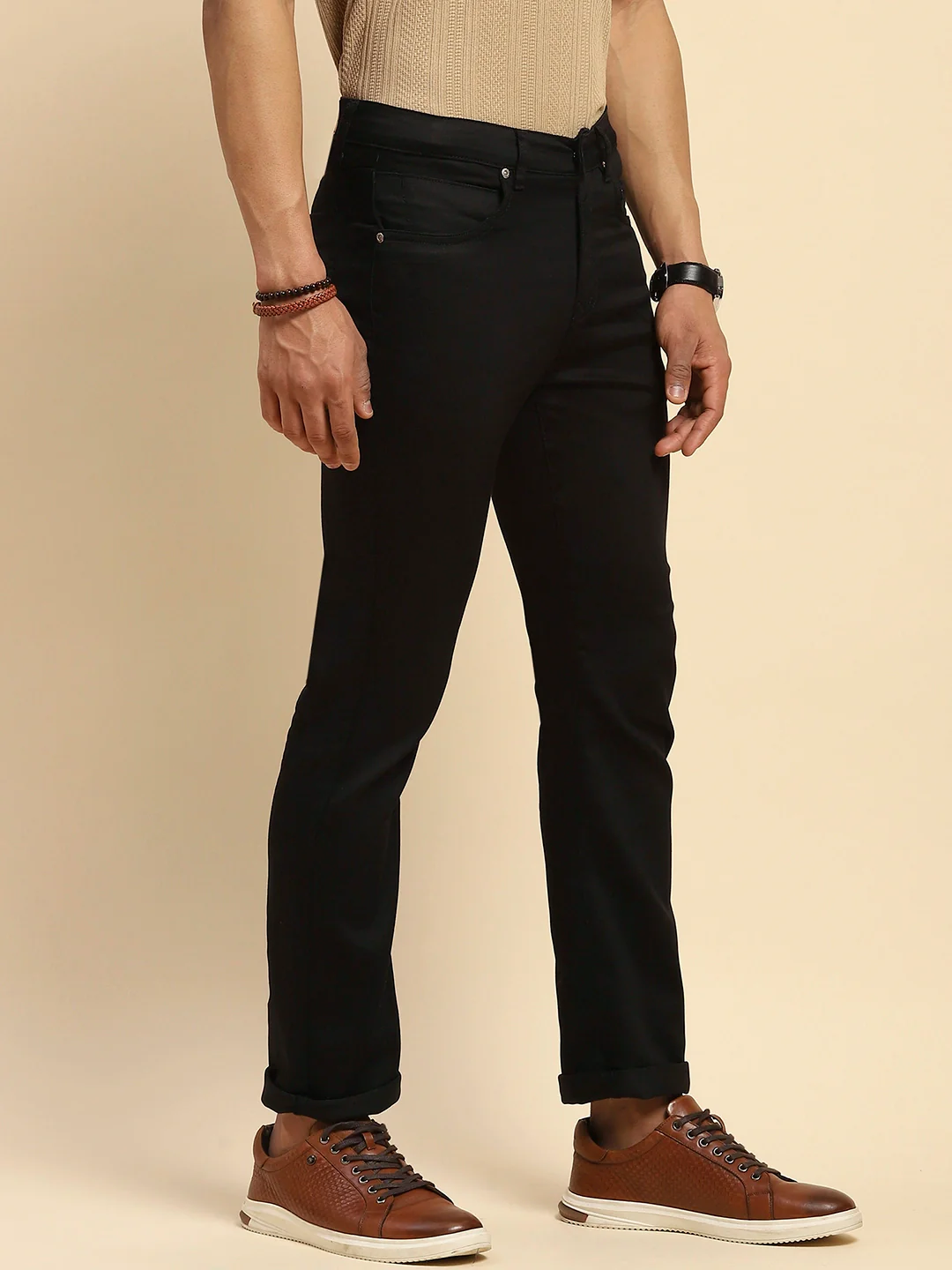 Black Straight Fit Cotton Blend Trouser - Image 9