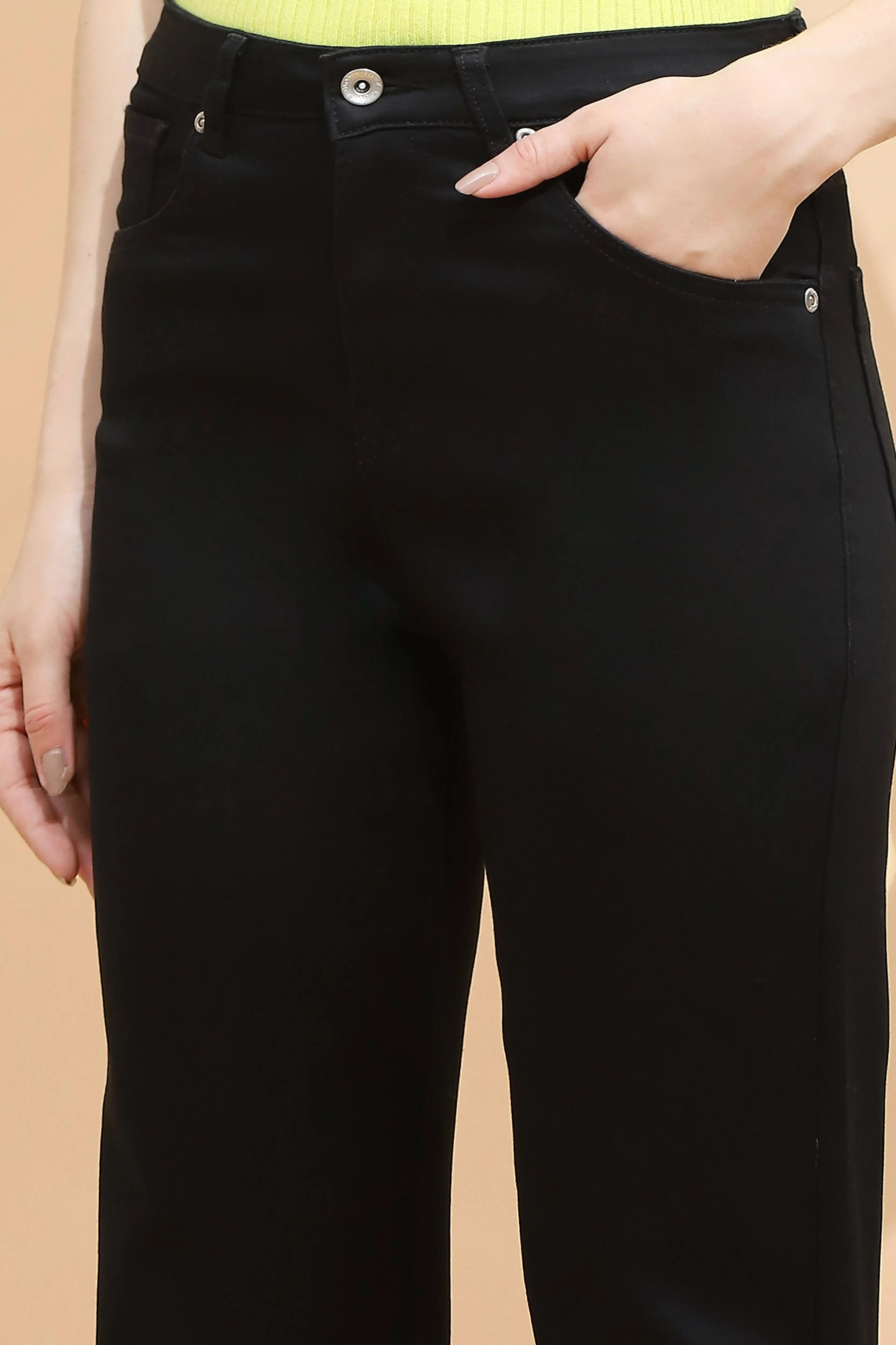 Black Cotton Blend Straight Fit Trouser - Image 5