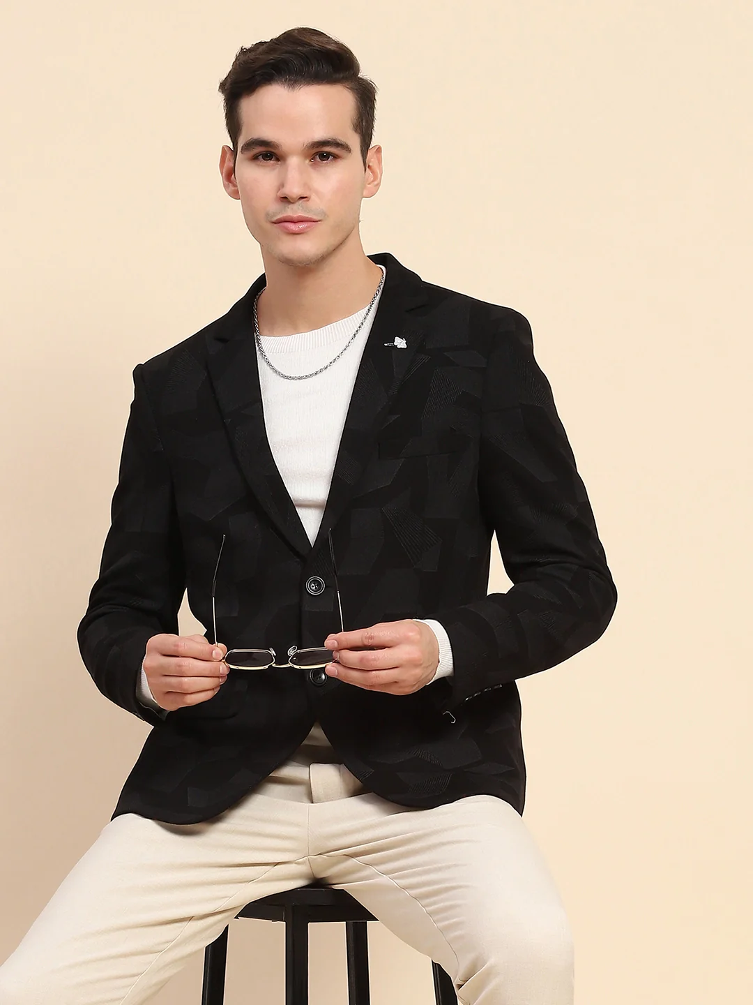 Black Cotton Blend Textured Coat - Image 14