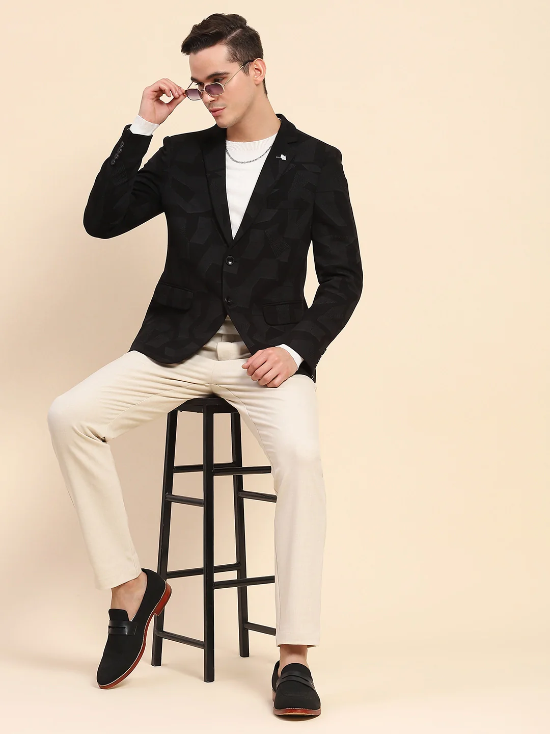 Black Cotton Blend Textured Coat - Image 8