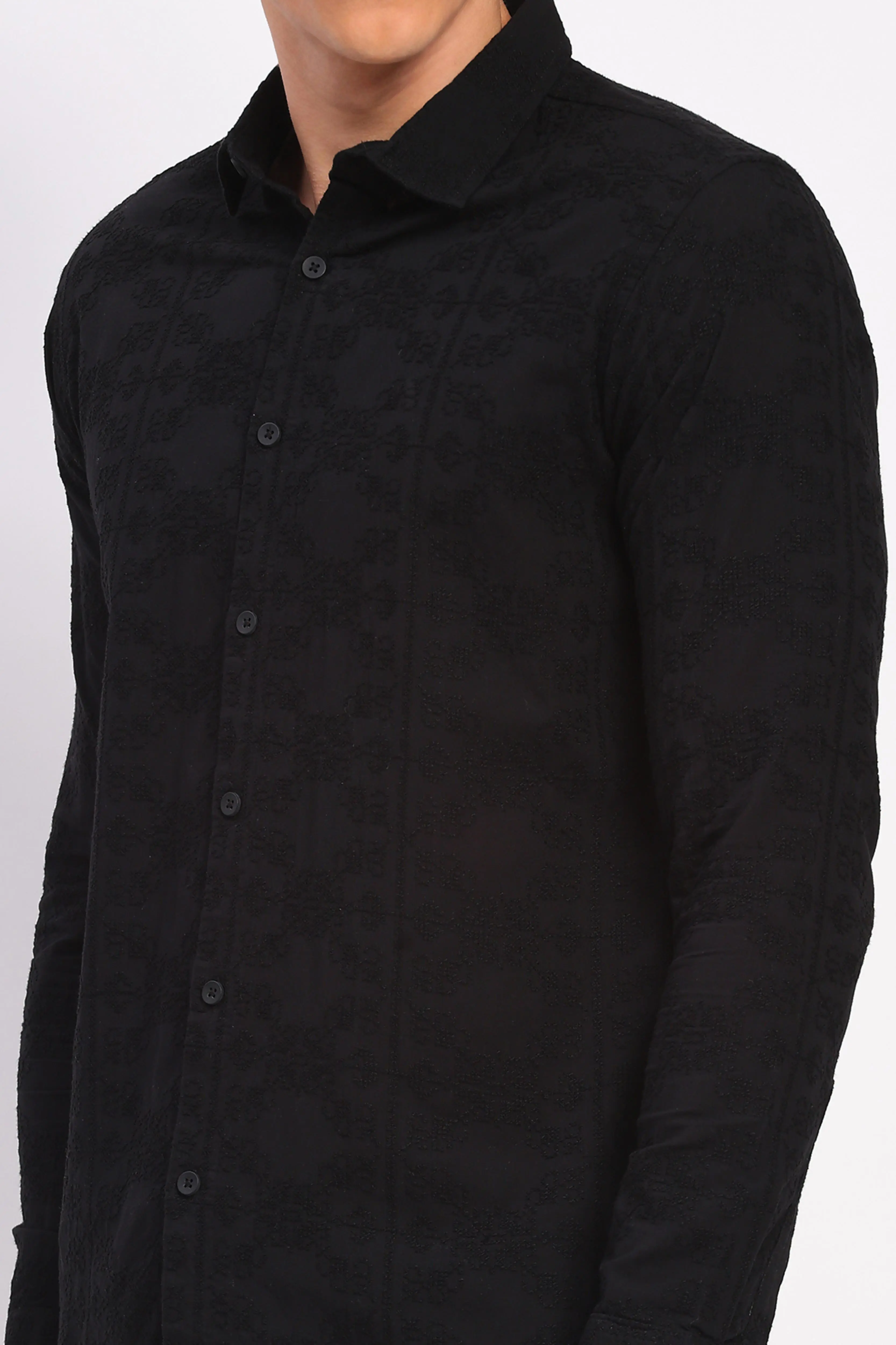 Black Cotton Embroidered Shirt - Image 5