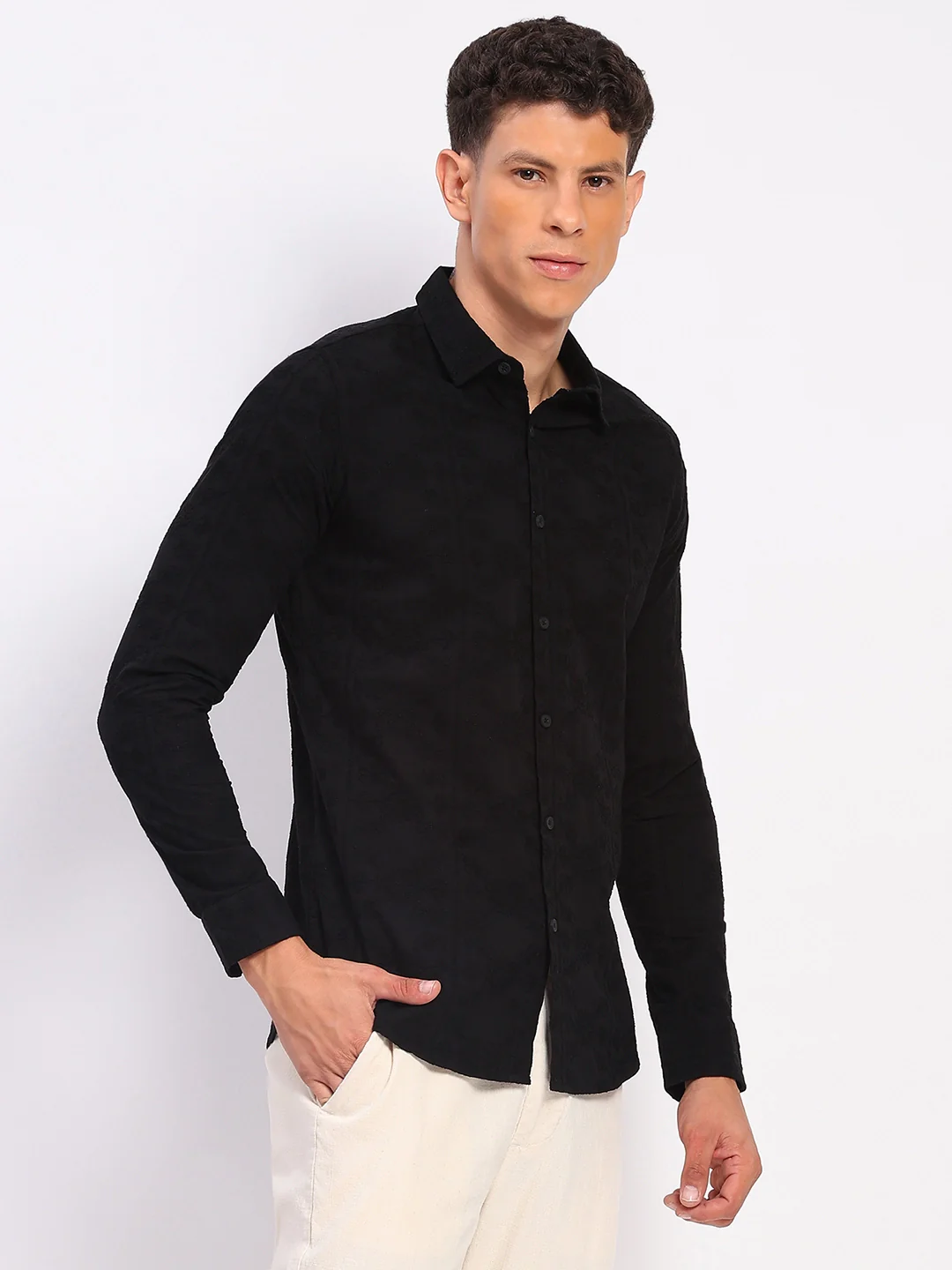 Black Cotton Embroidered Shirt - Image 7