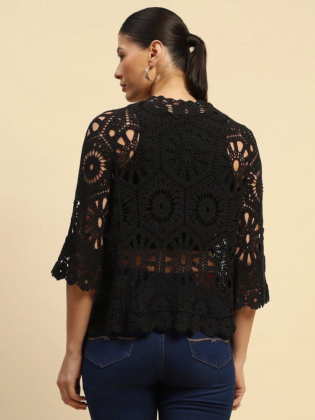 Black Cotton Loose Fit Shrug - Image 11