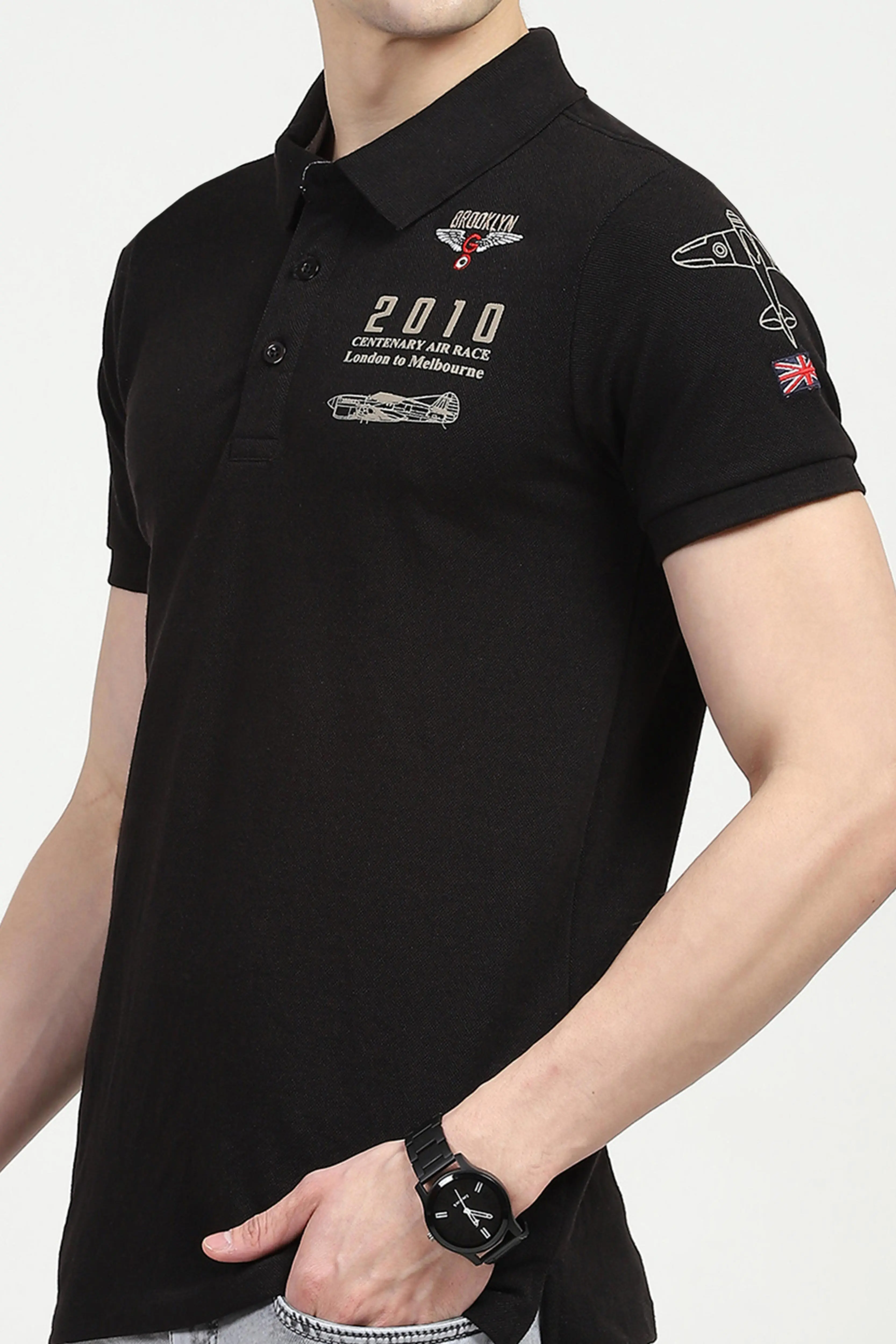 Black Cotton Polo T-shirt - Image 5