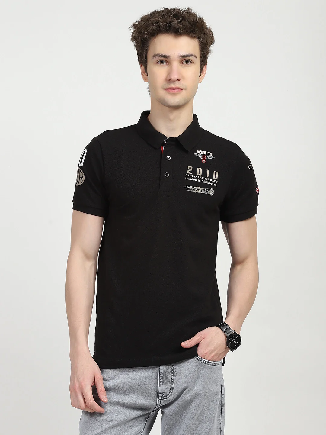Black Cotton Polo T-shirt - Image 8