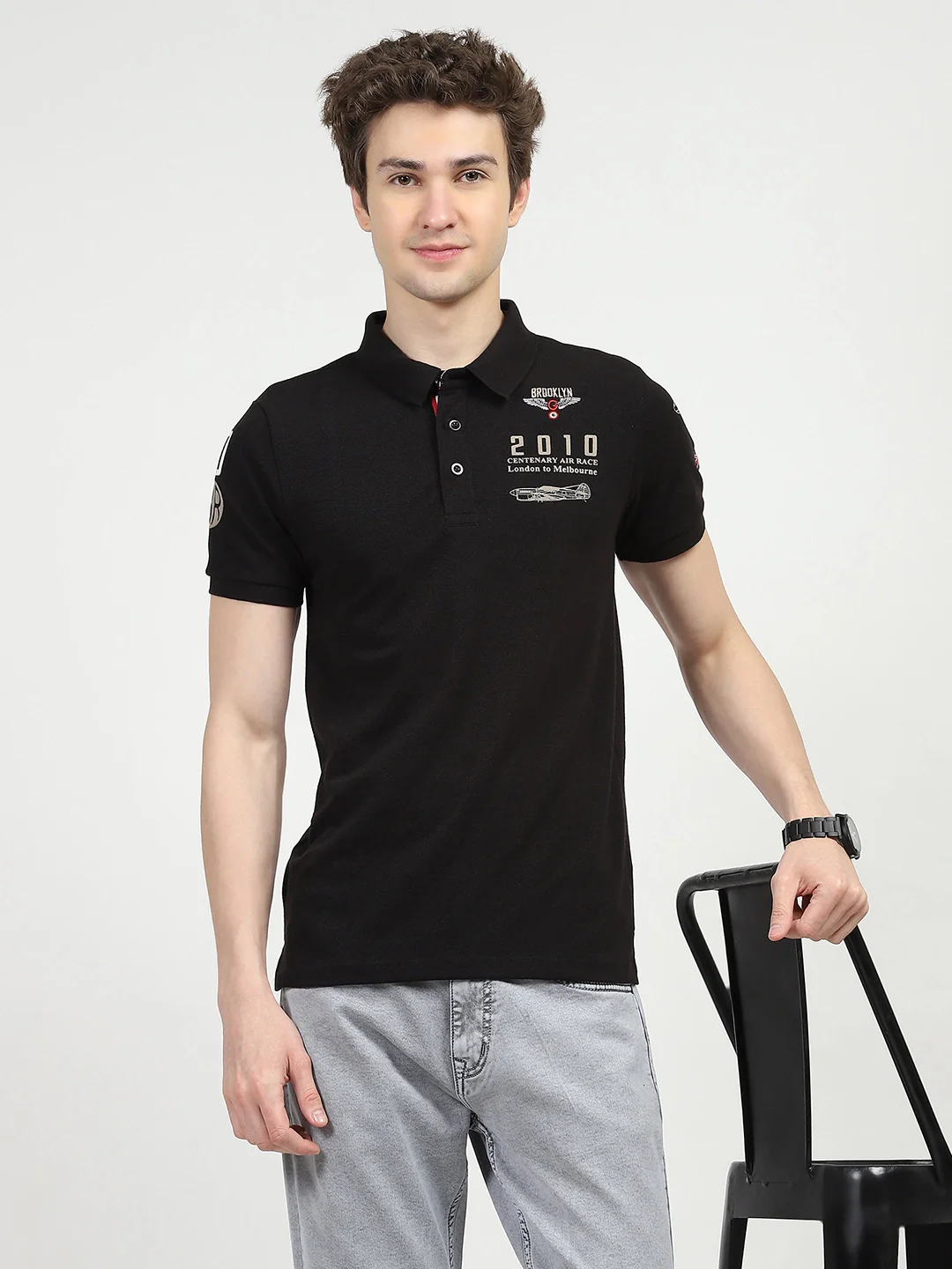 Black Cotton Polo T-shirt - Image 9