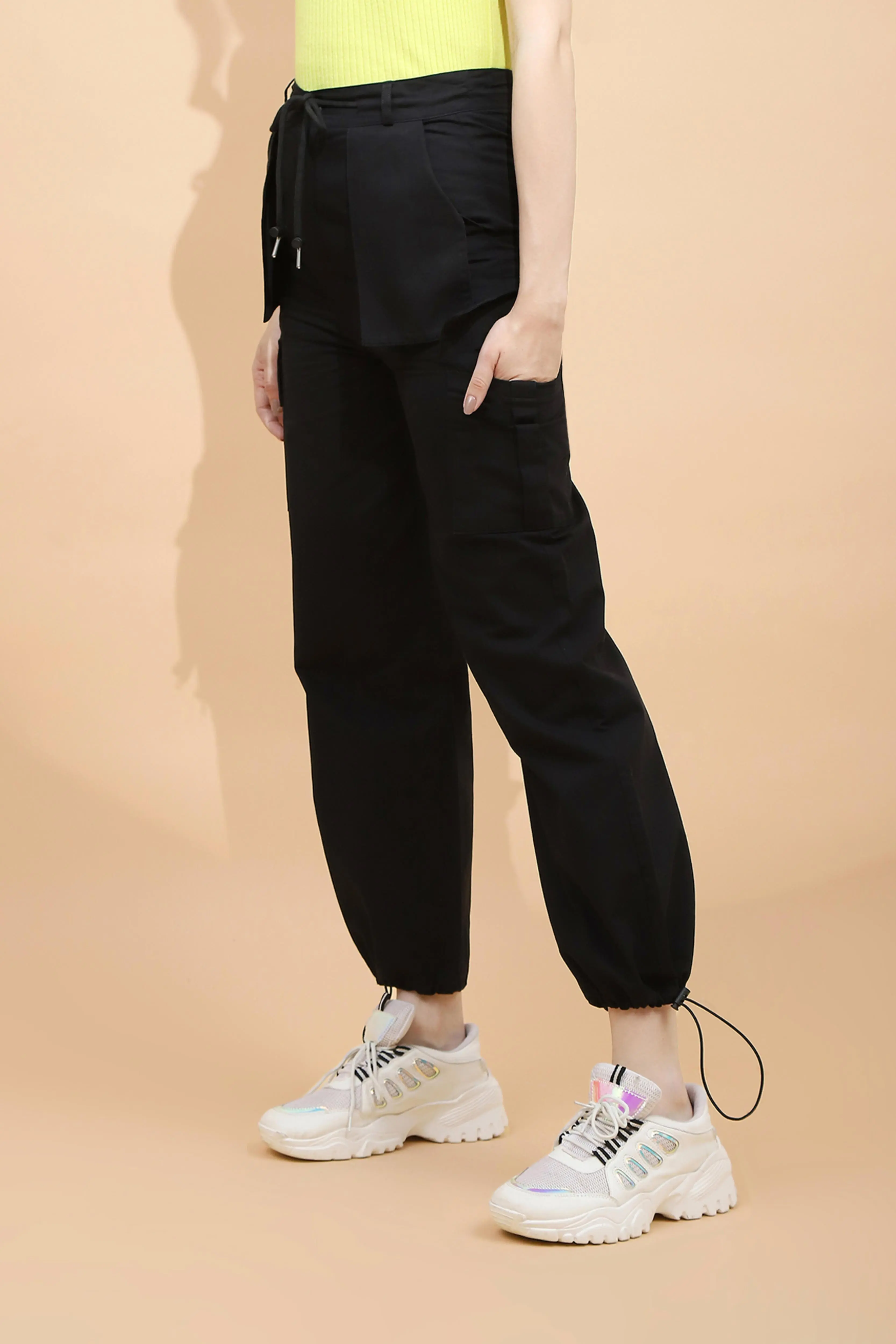 Black Cotton Cargo Pants - Image 2