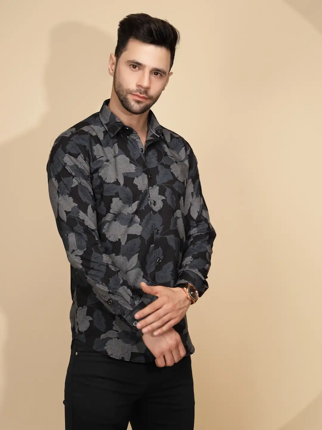 Black Cotton Regular Fit Shirt For Mens - Image 10
