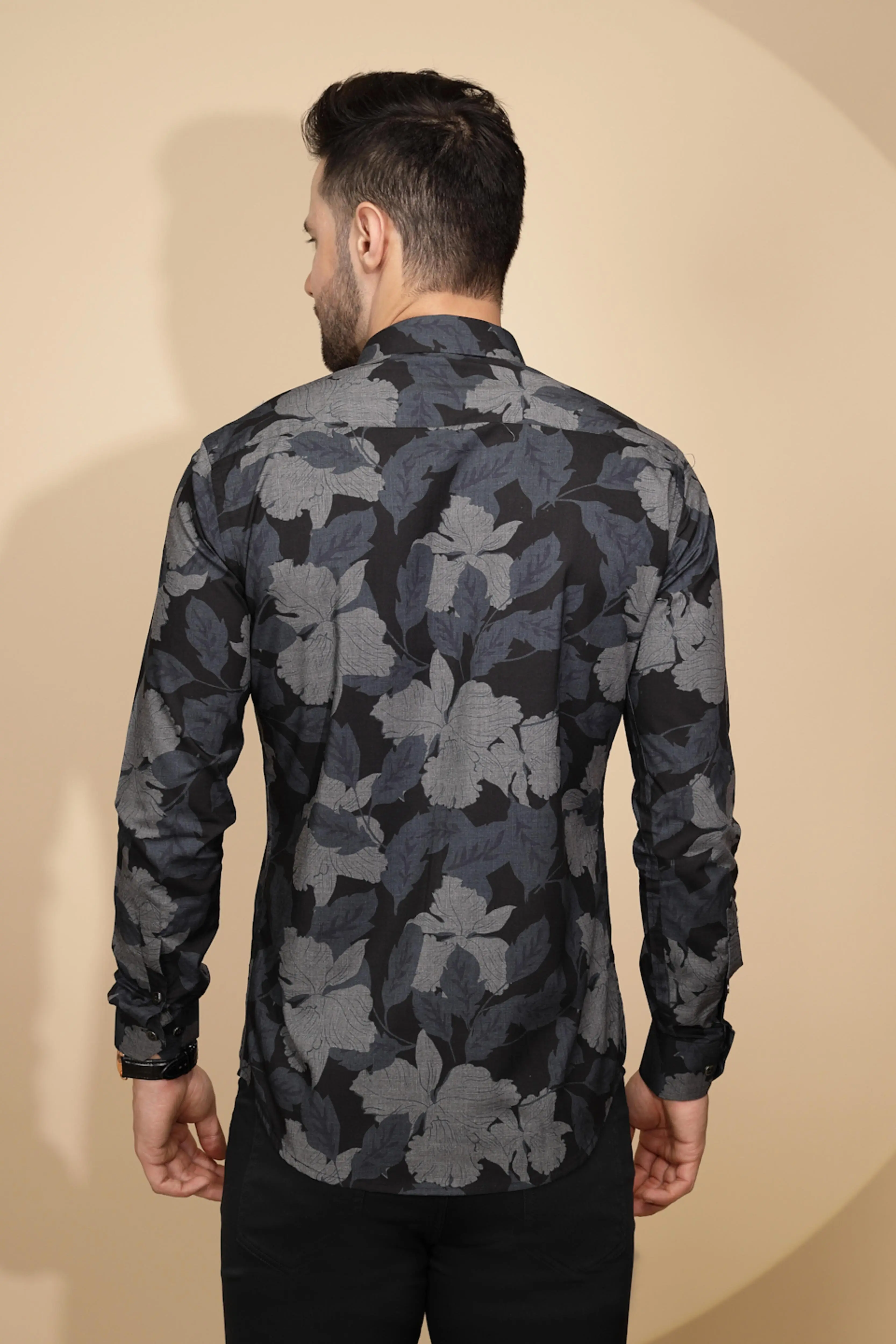 Black Cotton Regular Fit Shirt For Mens - Image 2