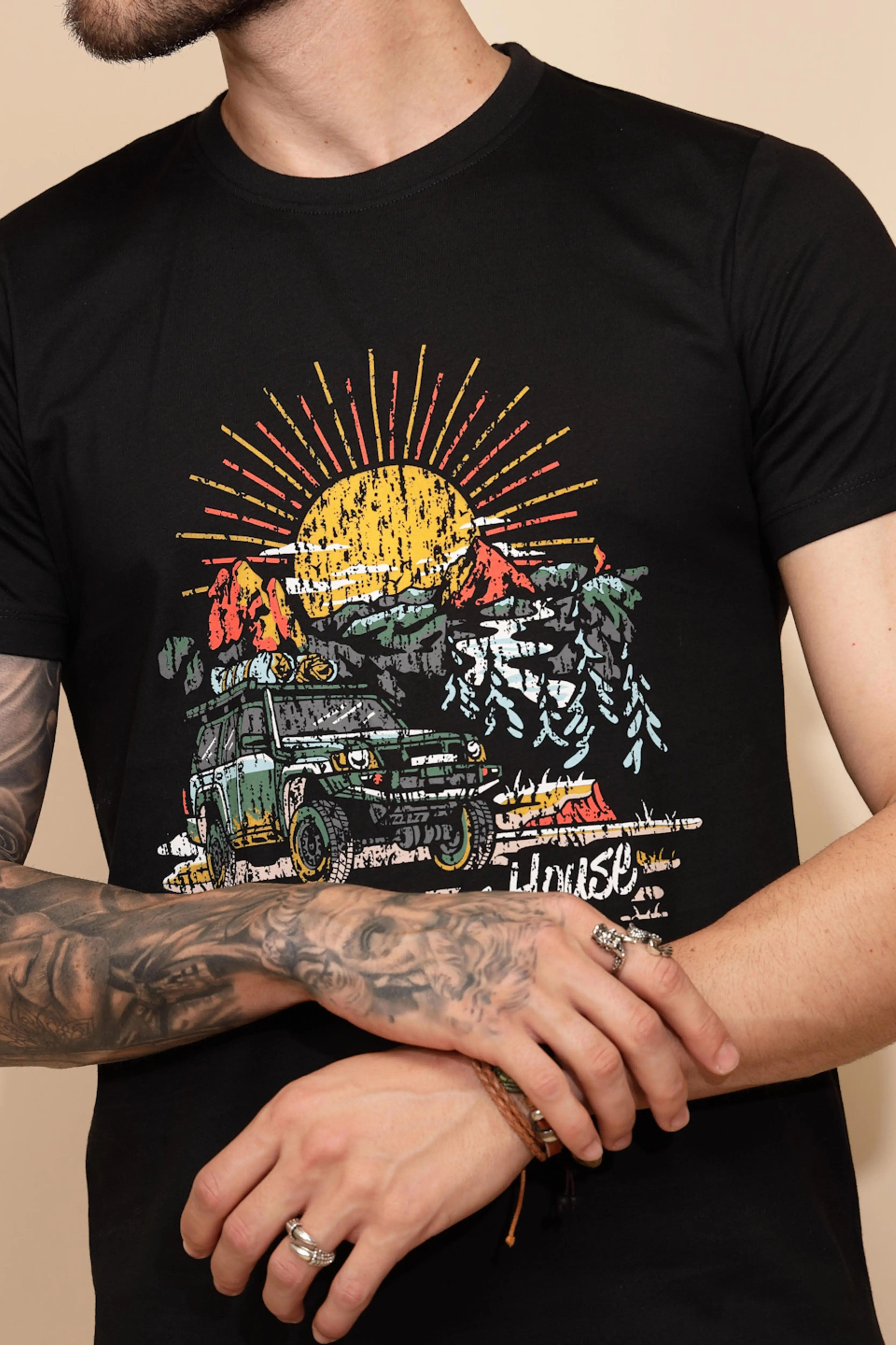 Black Cotton Regular Fit T-Shirt For Men - Image 5