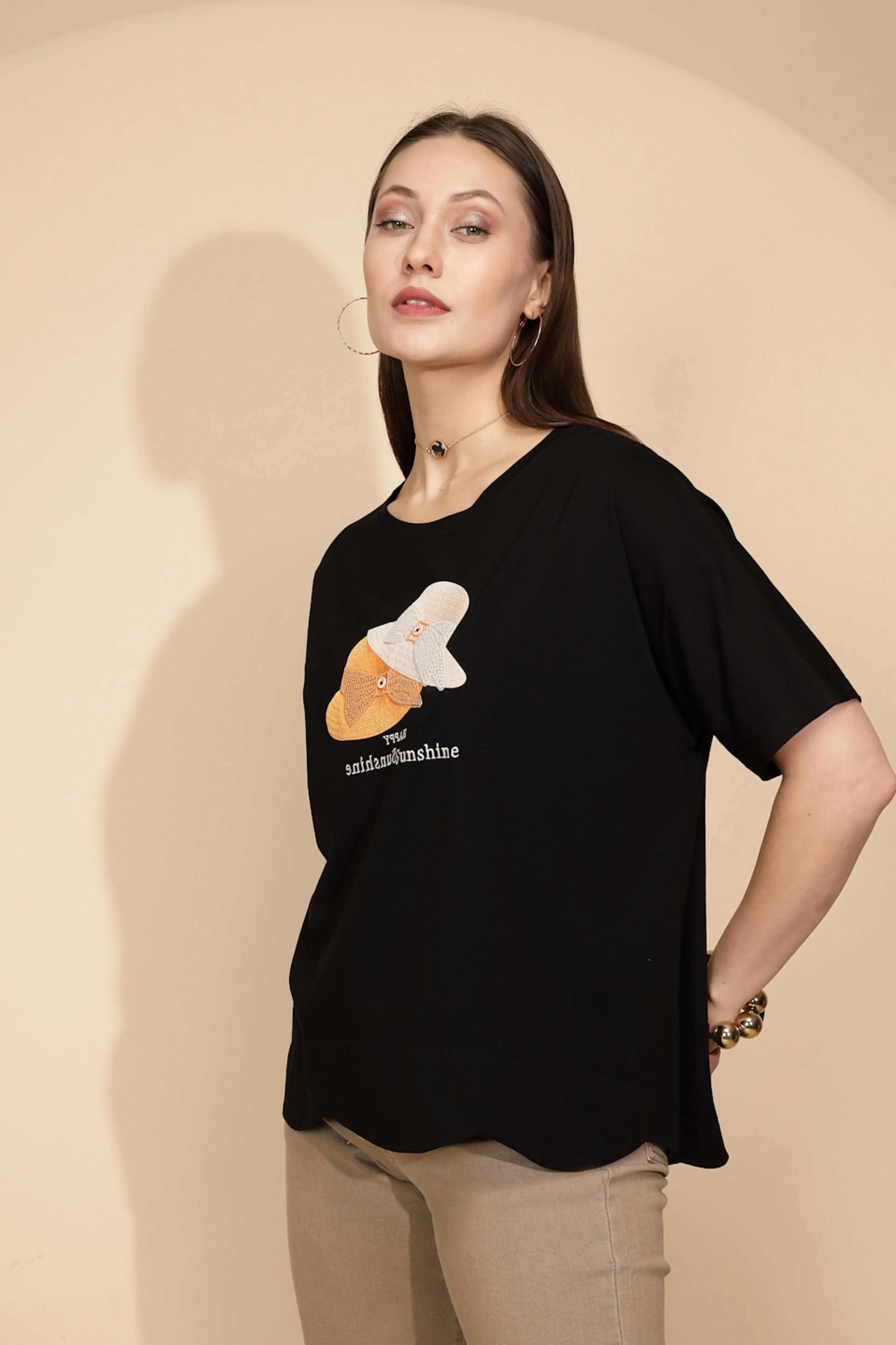 Black Cotton Regular Fit Top - Image 3