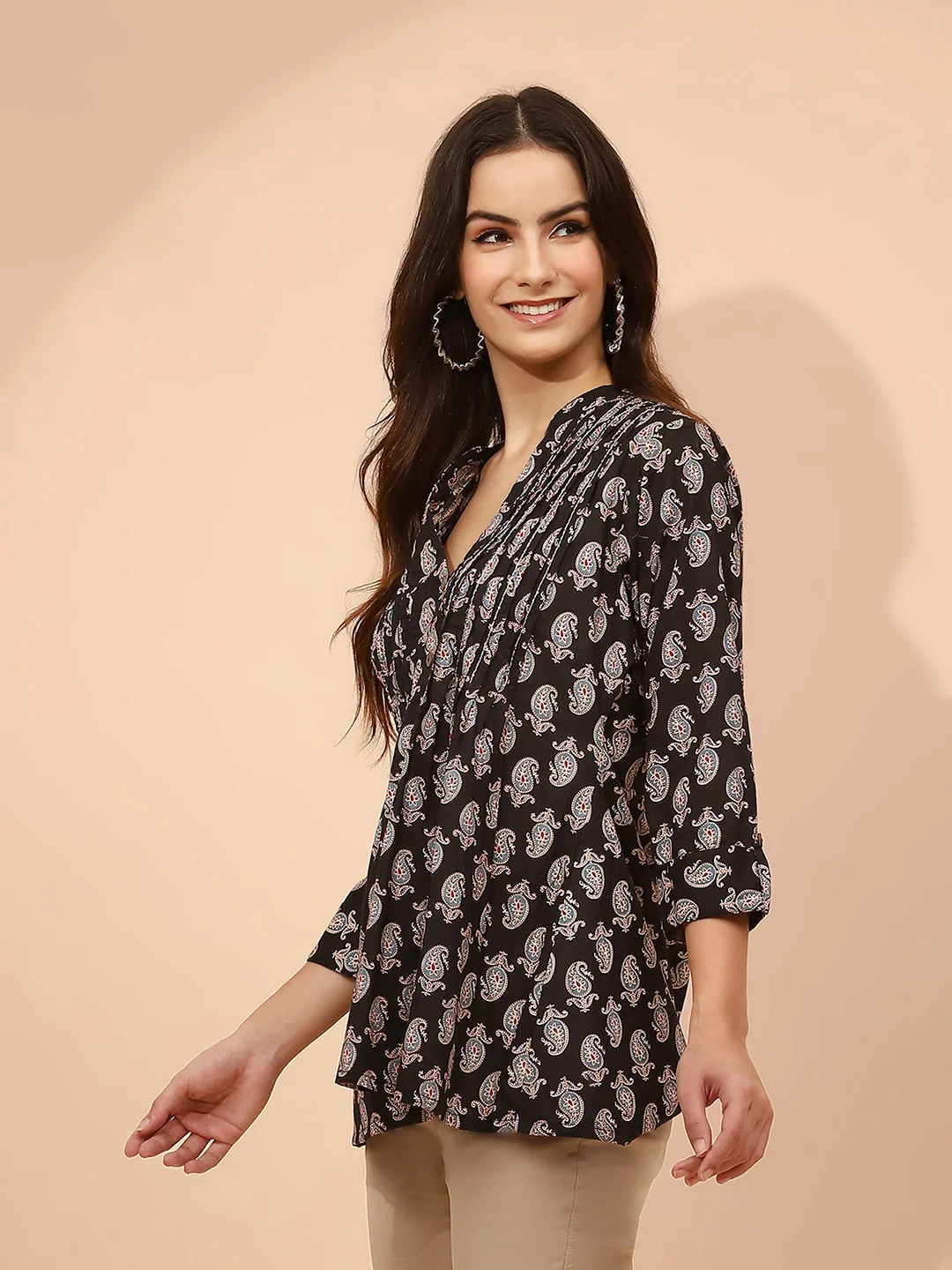 Black Paisley Print Cotton Tunic - Image 5