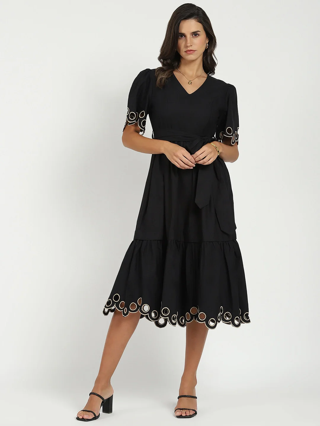 Black Cut Work Tiered Dress - Image 16