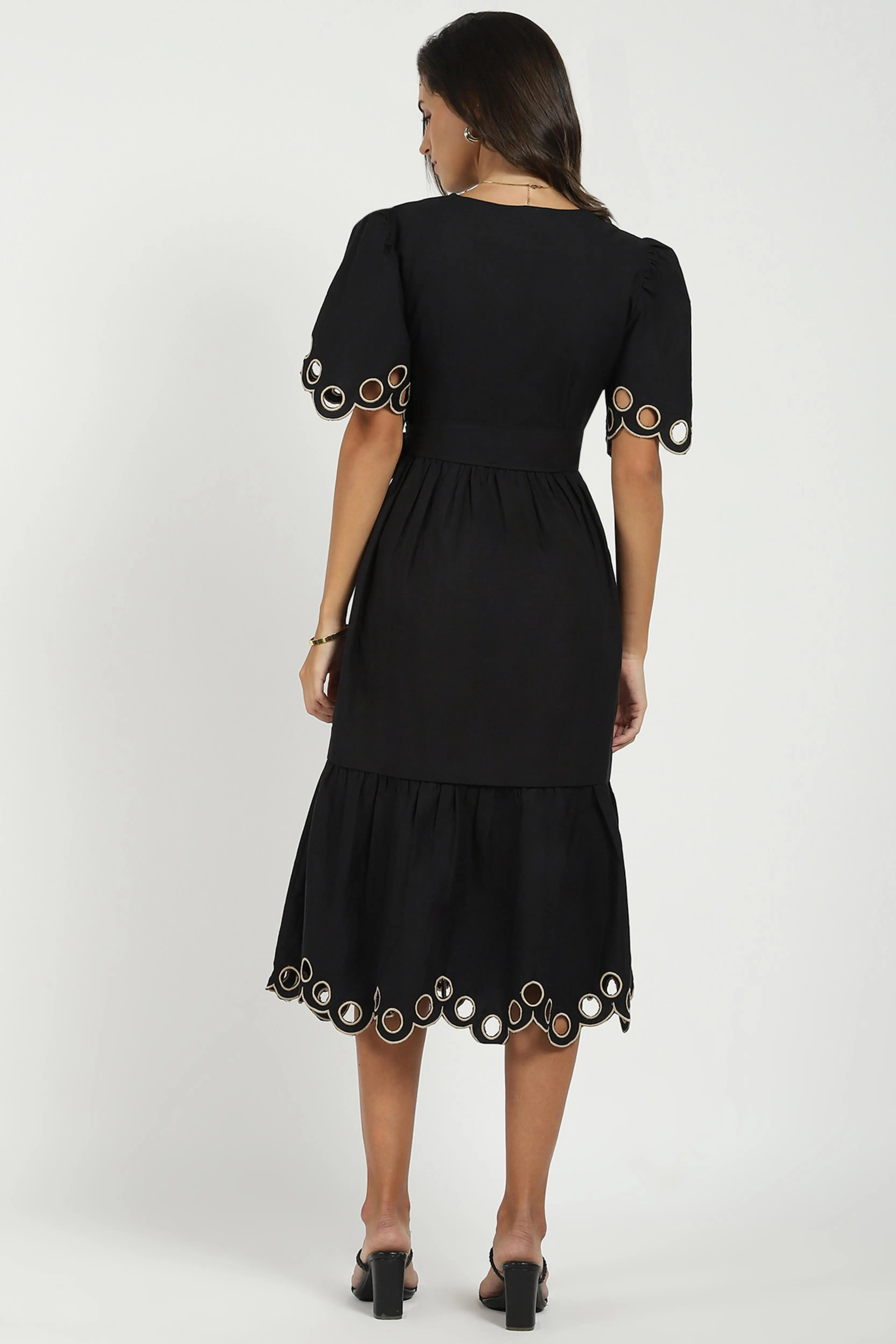 Black Cut Work Tiered Dress - Image 5