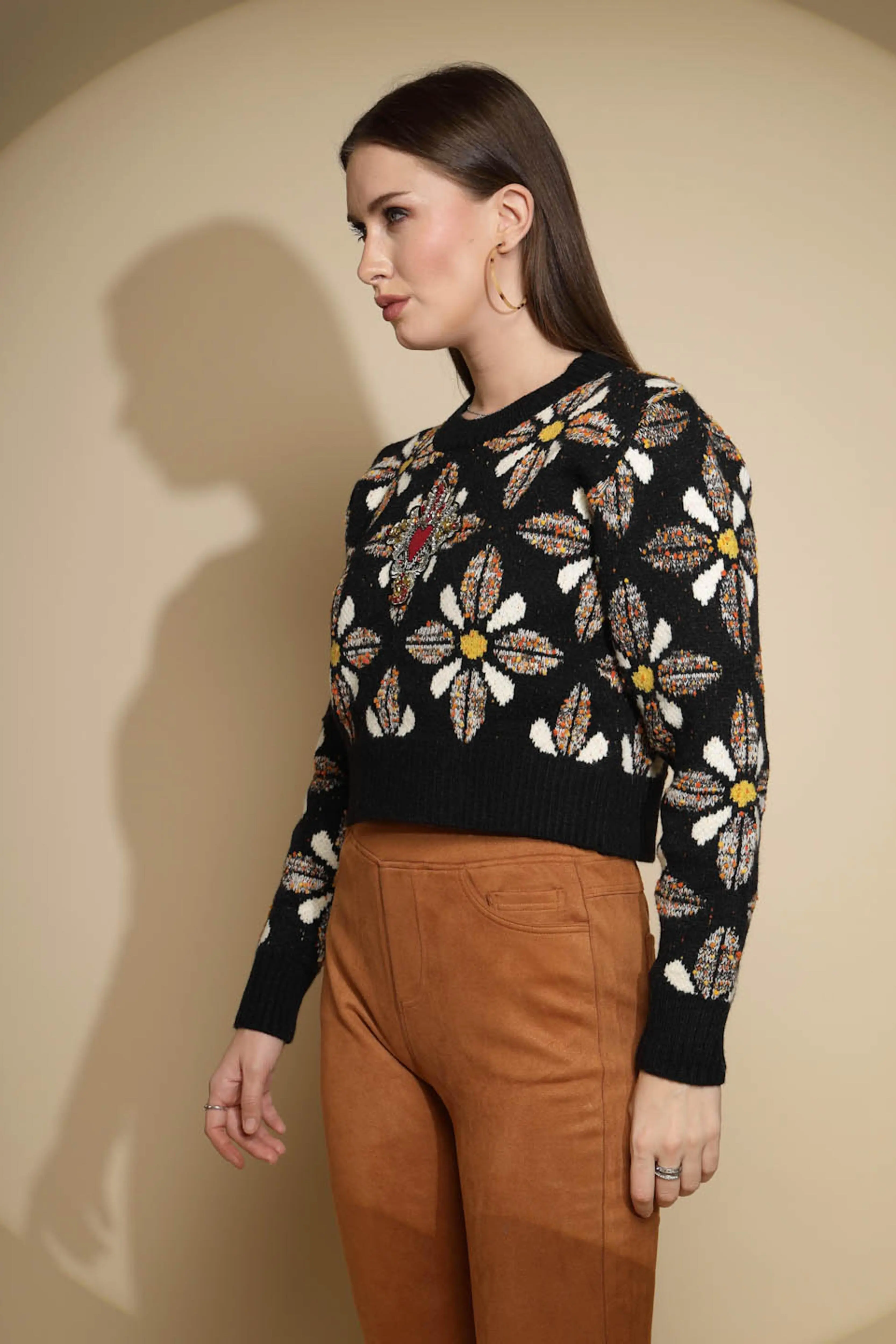 Black Embellished Jacquard Sweater - Image 2