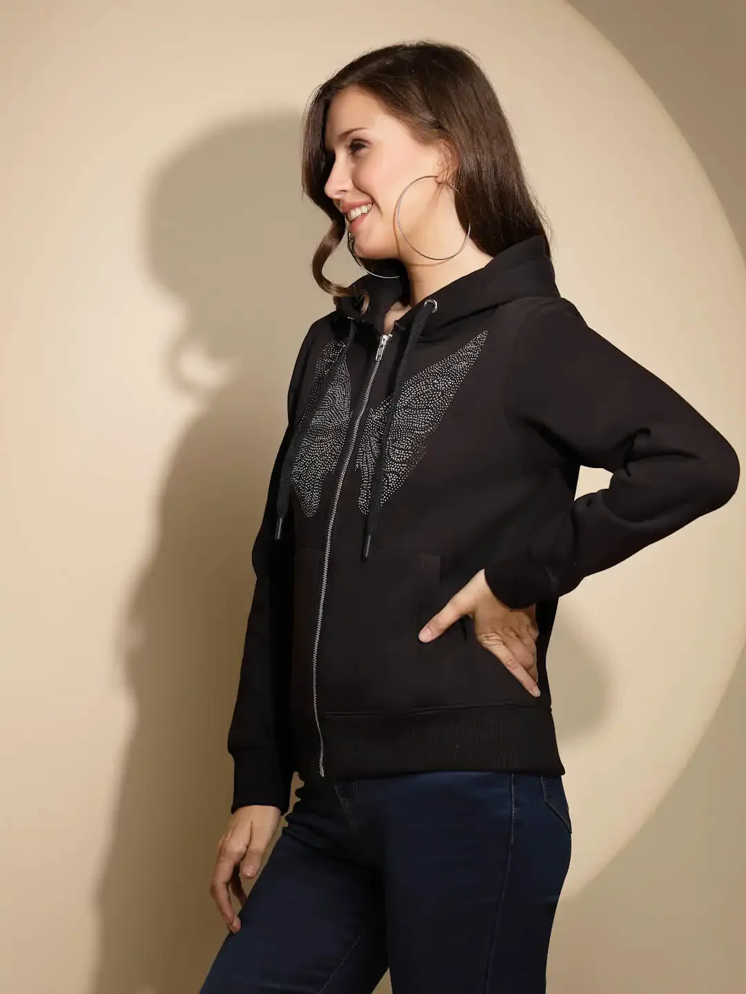 Black Embellished Hooded Sweatshirt - Image 3
