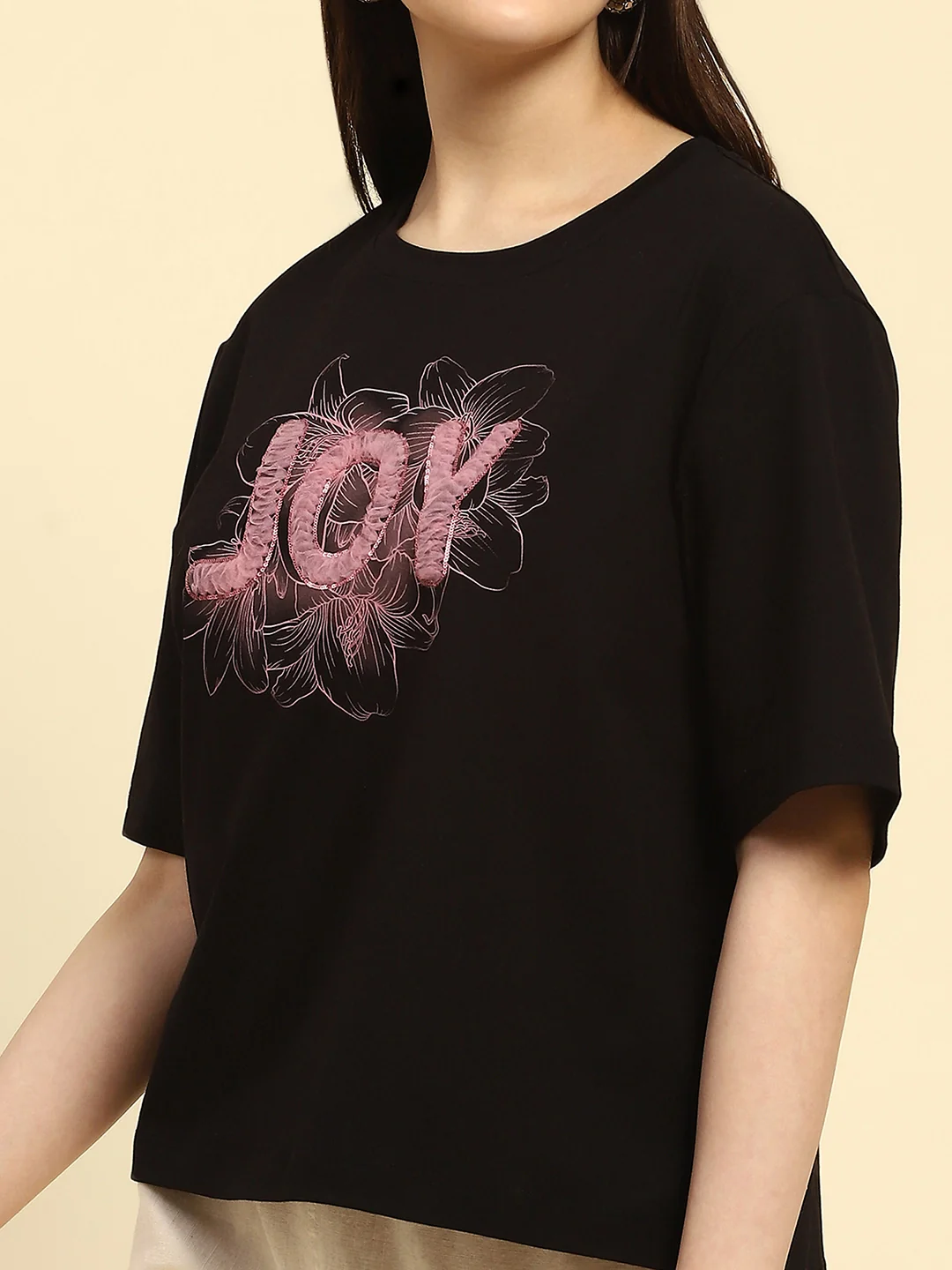 Black Embroidered Cotton Boxy Top - Image 12