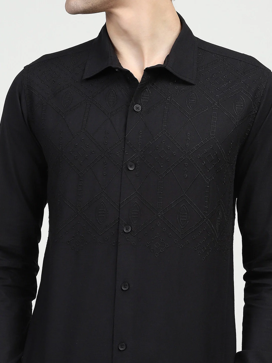 Black Embroidered Cotton Shirt - Image 13