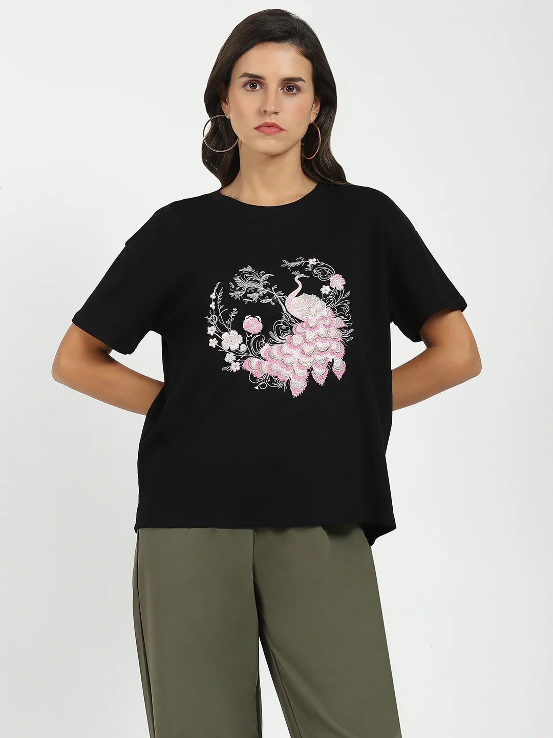 Black Embroidered Loose Fit Top - Image 6