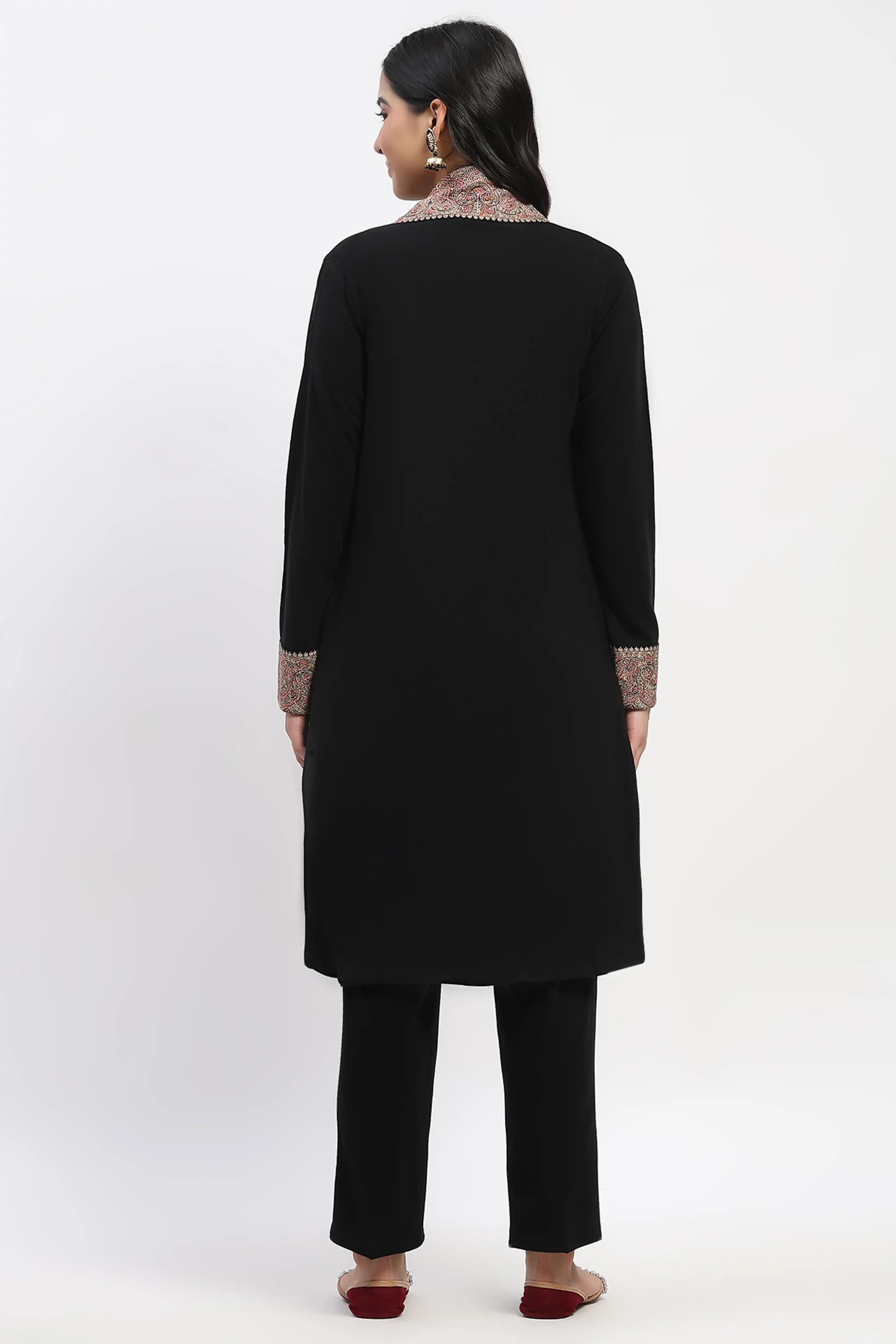 Black Embroidered Winter Ethnic Shrug - Image 5