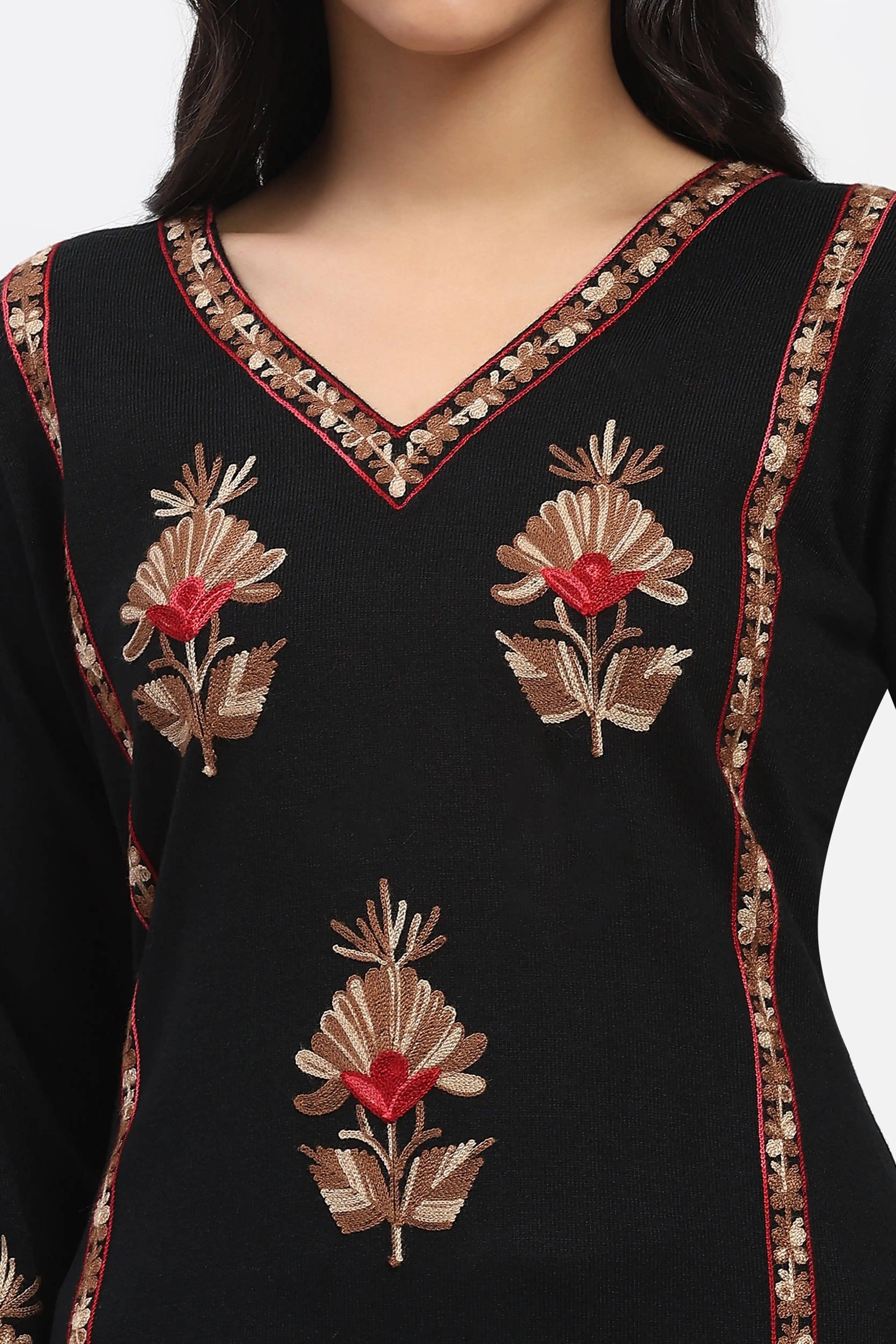 Black Embroidered Winter Kurta - Image 6
