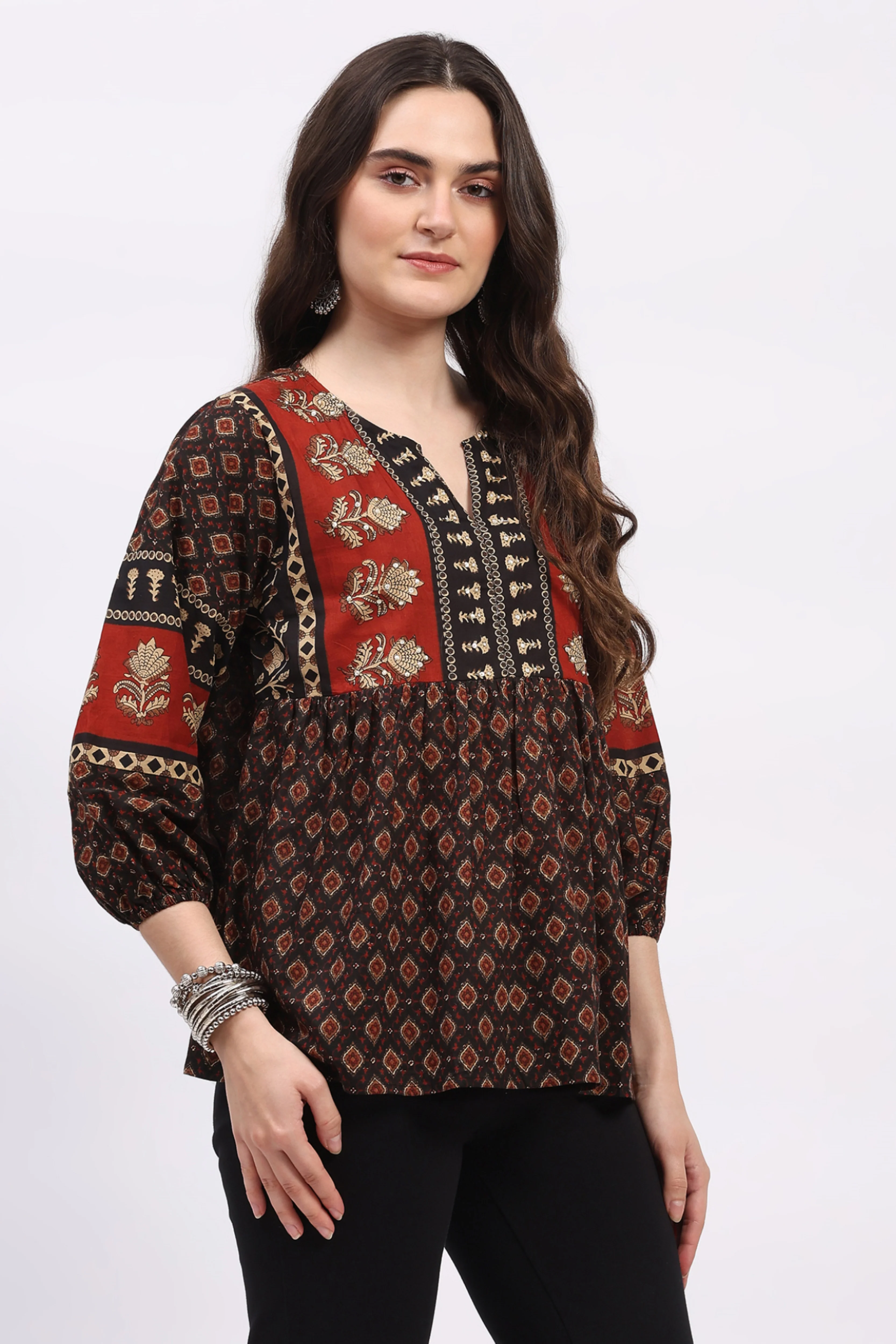 Black Ethnic Motif Cotton Tunic - Image 3